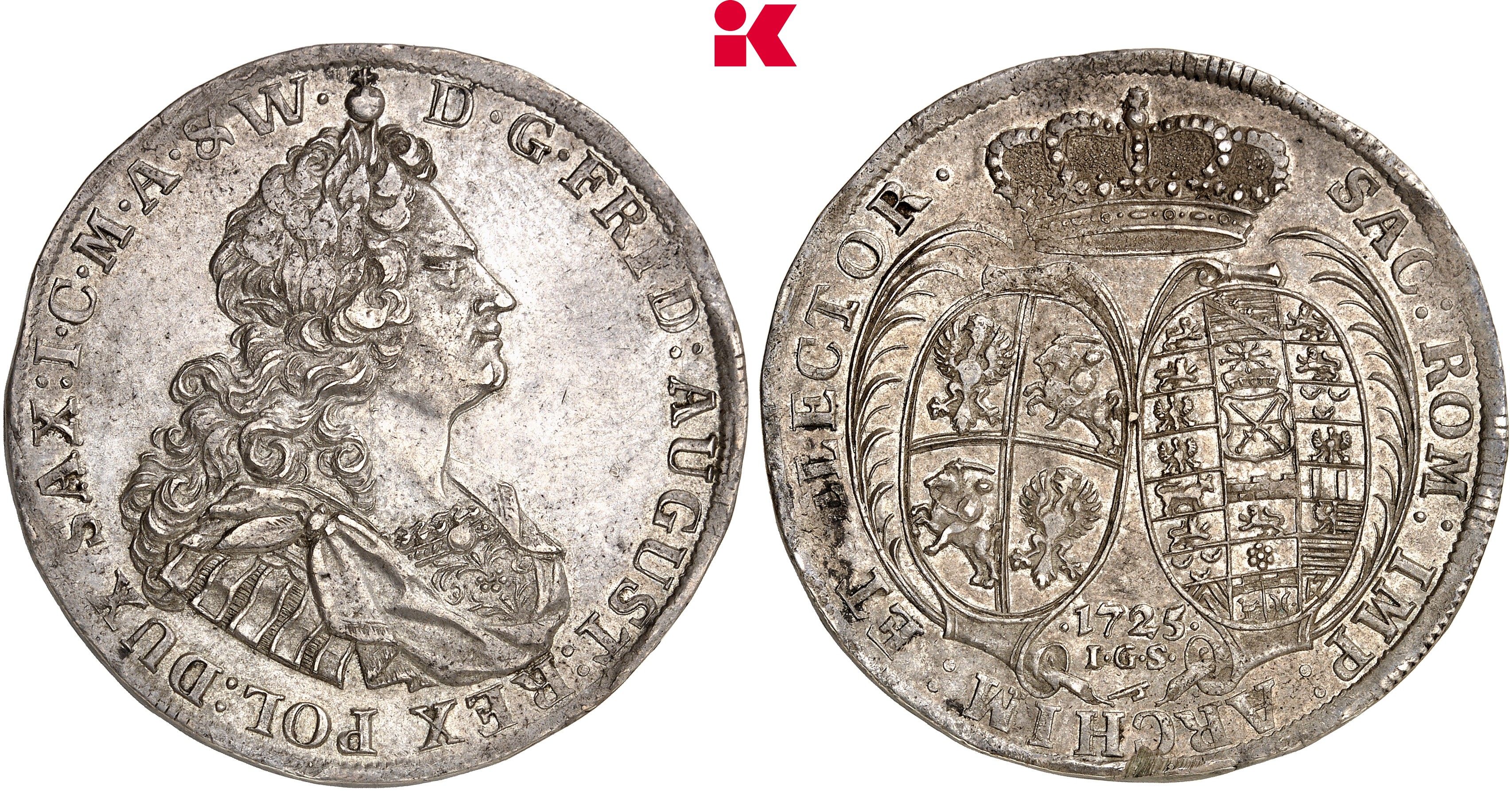 SACHSEN Friedrich August I., 1694-1733 (August der Starke). Reichstaler 1725, Dresden.