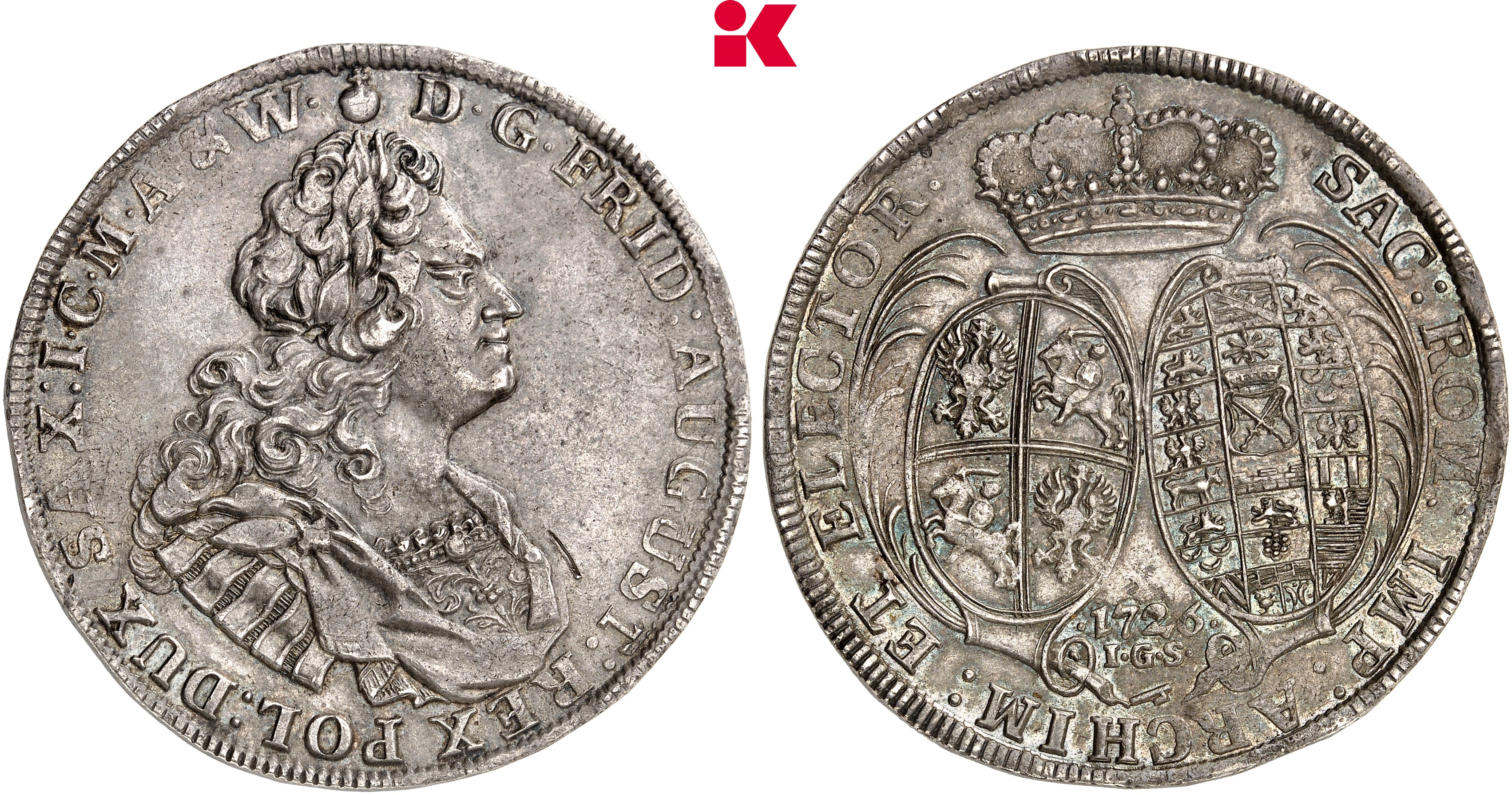 SACHSEN Friedrich August I., 1694-1733 (August der Starke). Reichstaler 1726, Dresden.