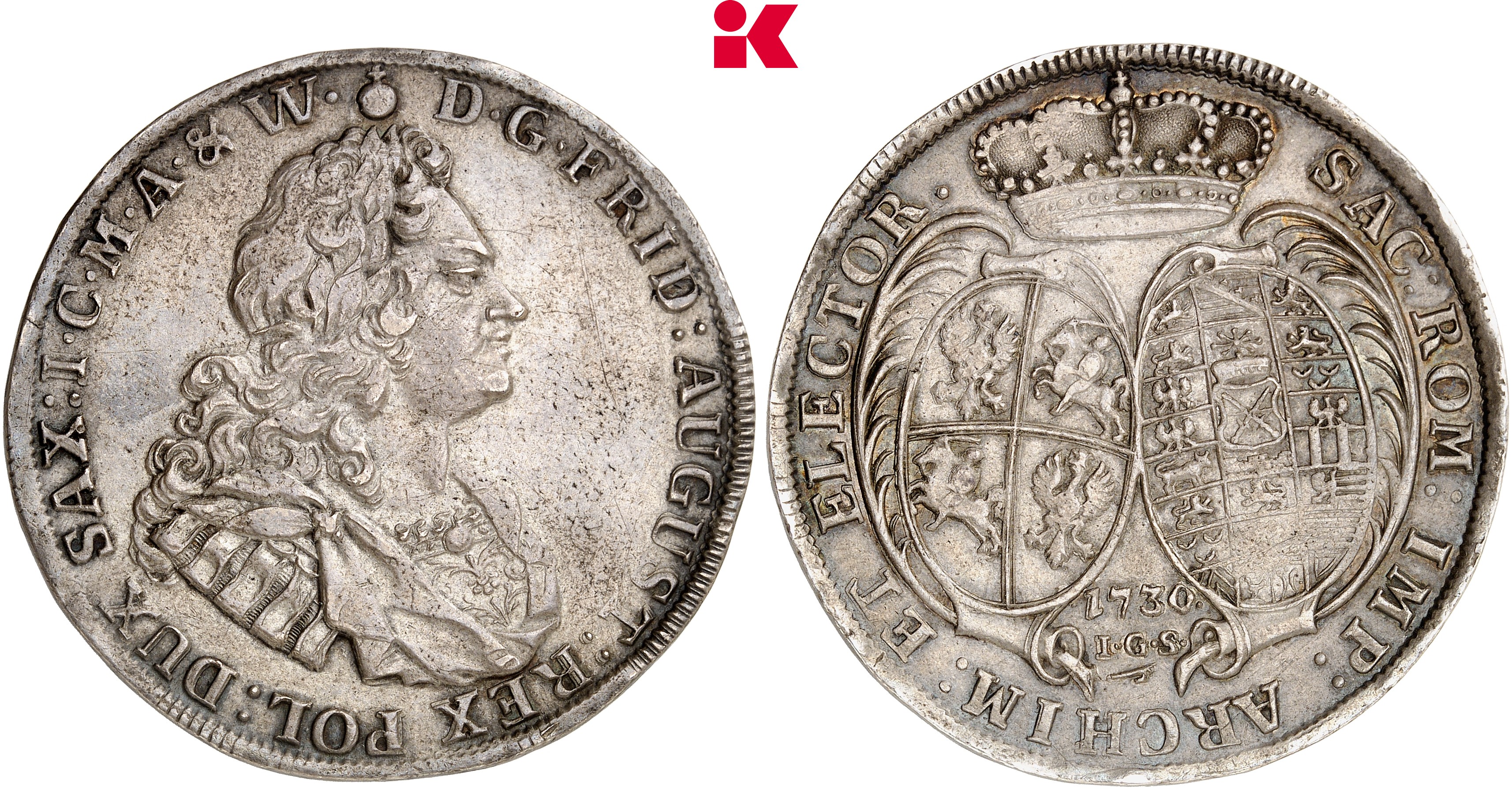 SACHSEN Friedrich August I., 1694-1733 (August der Starke). Reichstaler 1730, Dresden.