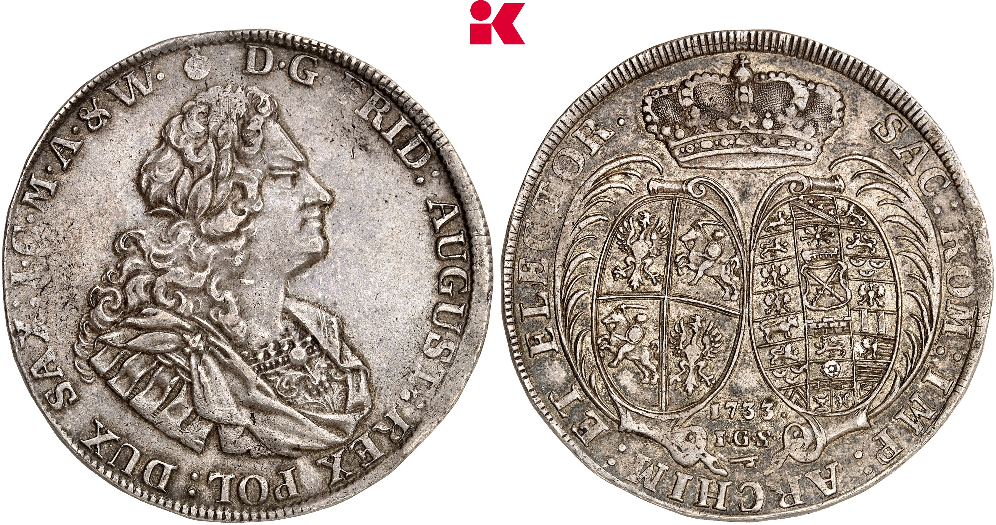 SACHSEN Friedrich August I., 1694-1733 (August der Starke). Reichstaler 1733, Dresden.