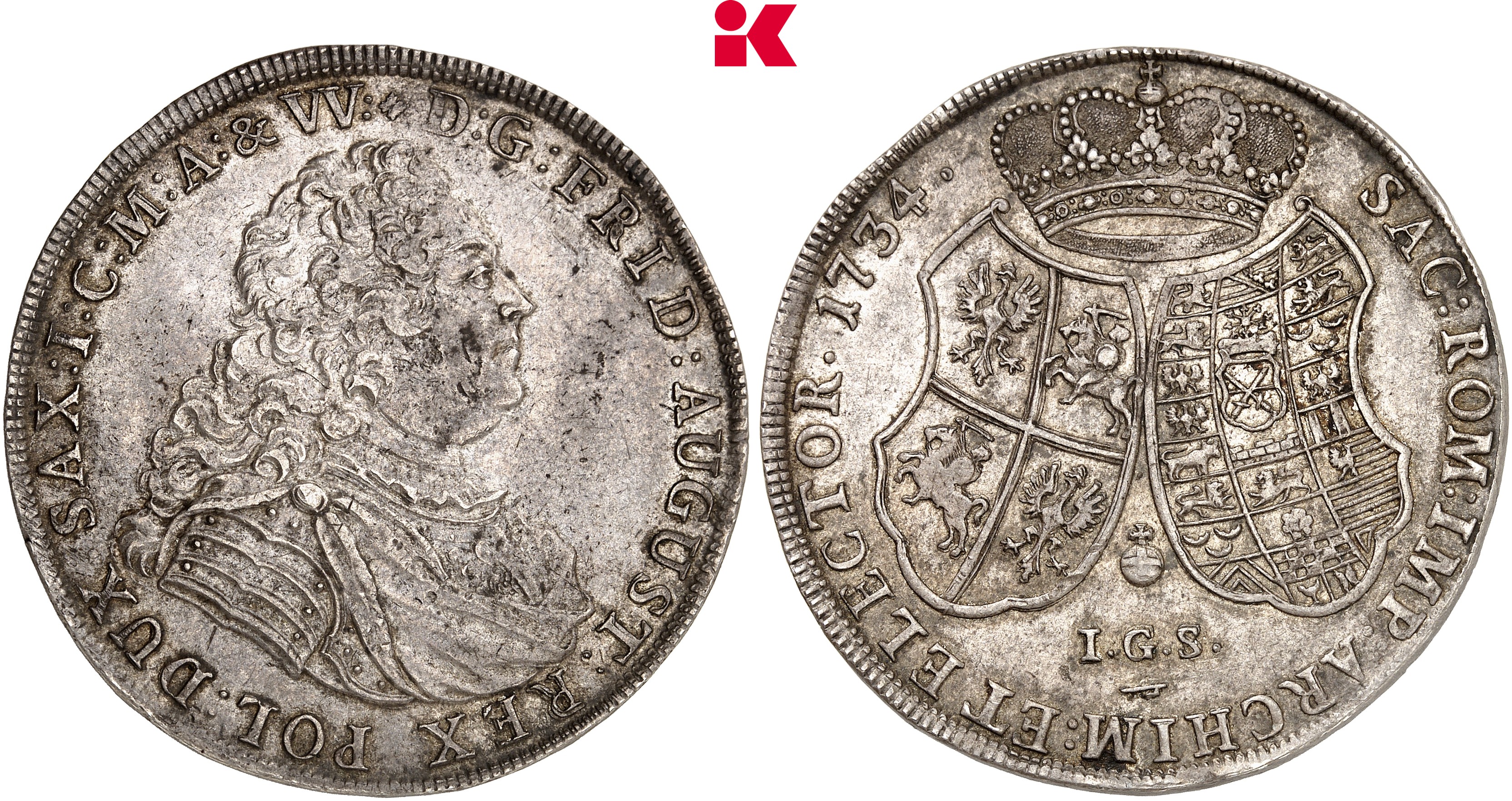 SACHSEN Friedrich August II., 1733-1763. Reichstaler 1734, Dresden.