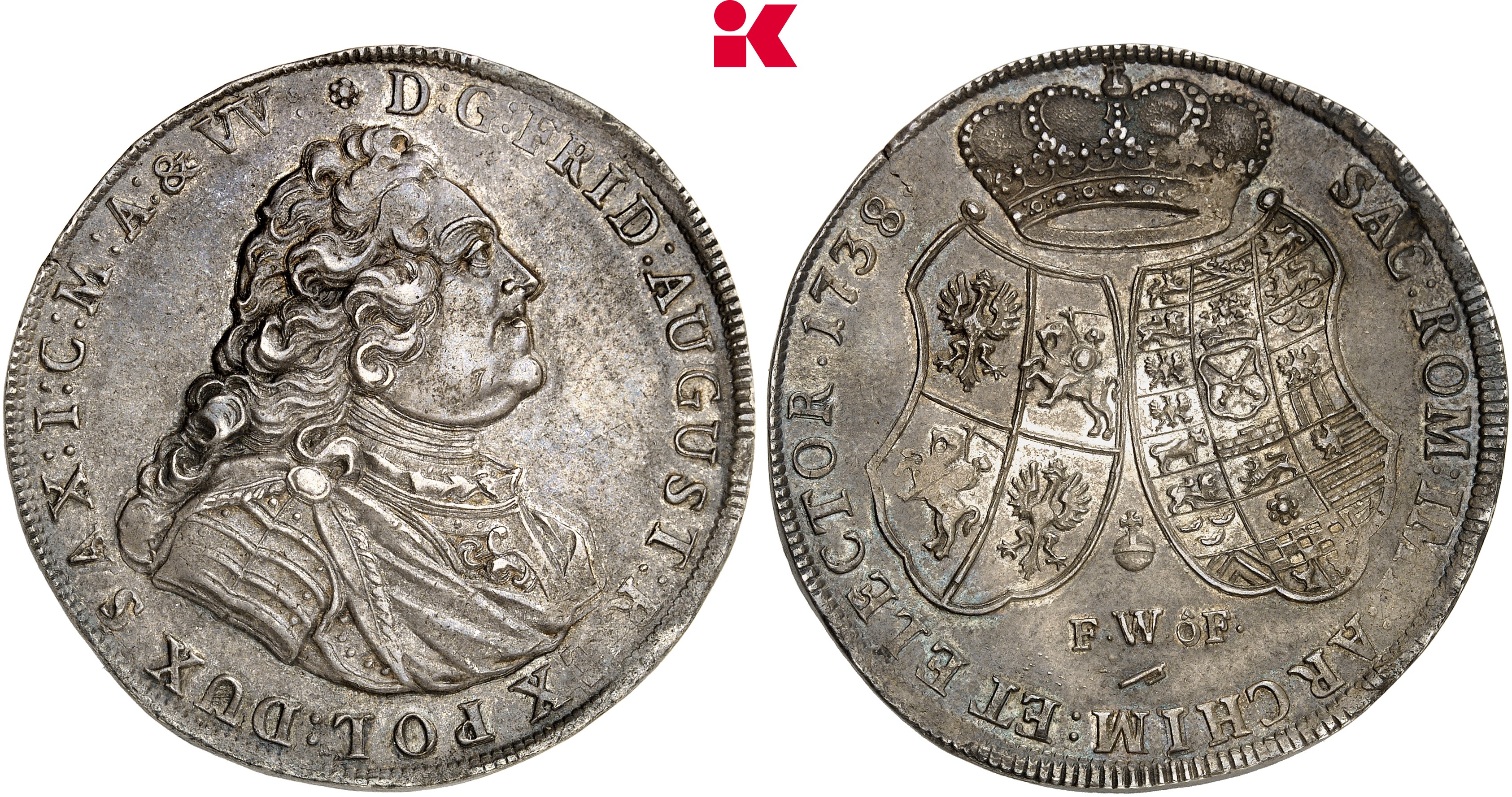 SACHSEN Friedrich August II., 1733-1763. Reichstaler 1738, Dresden.