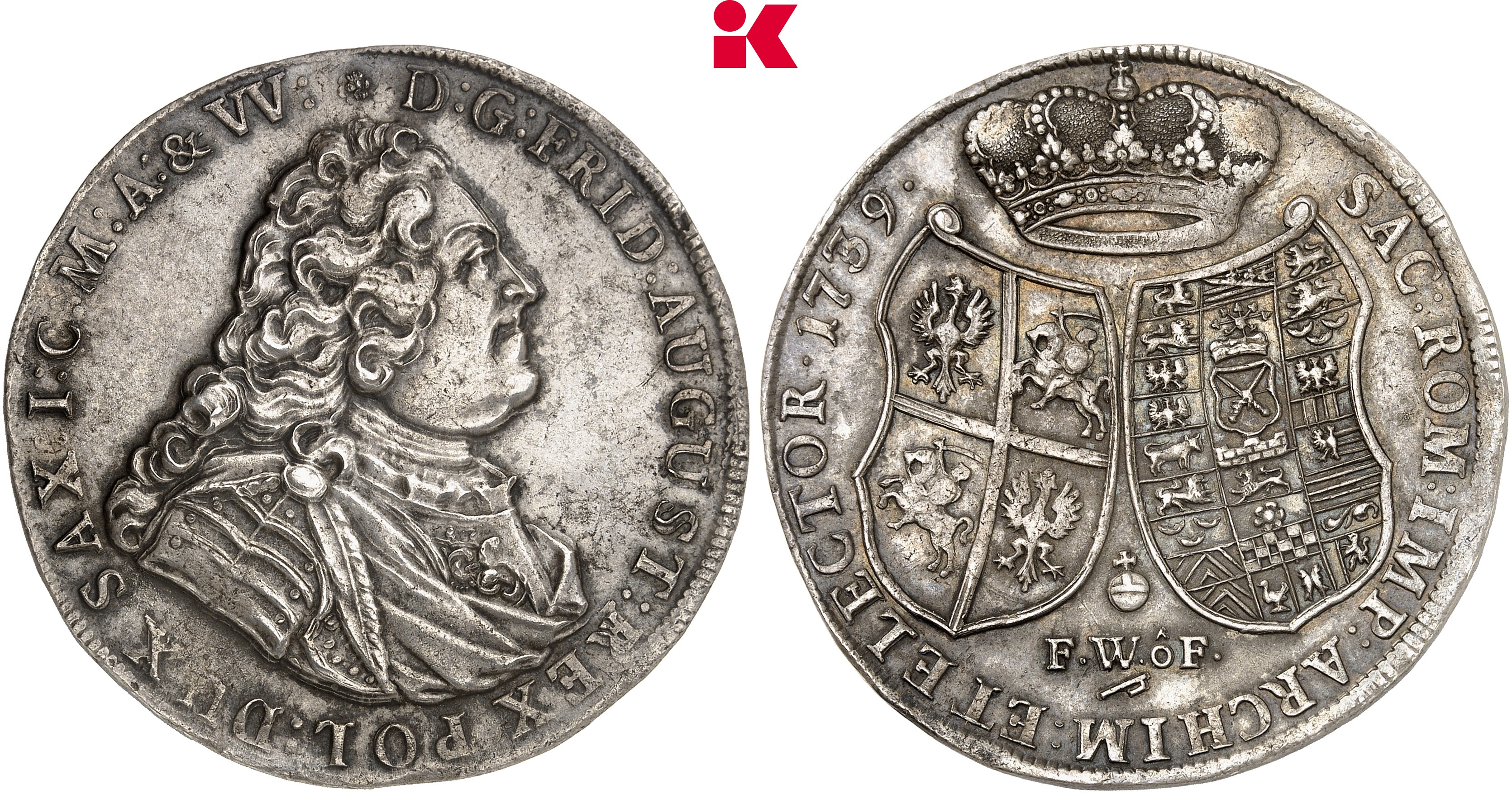 SACHSEN Friedrich August II., 1733-1763. Reichstaler 1739, Dresden.
