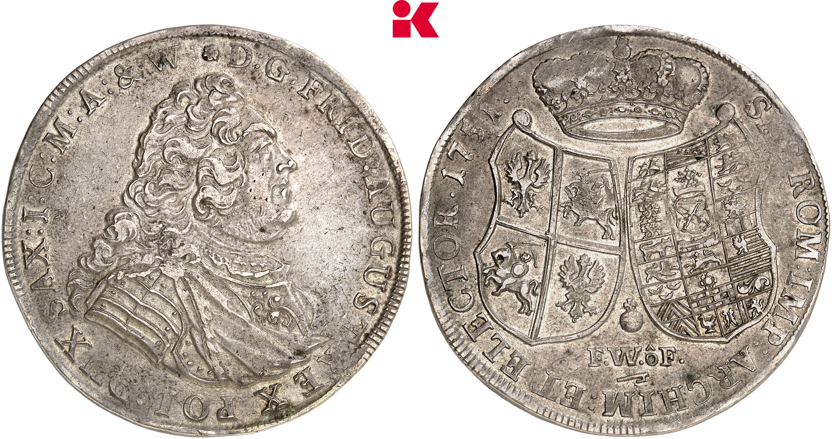 SACHSEN Friedrich August II., 1733-1763. Reichstaler 1751, Dresden.