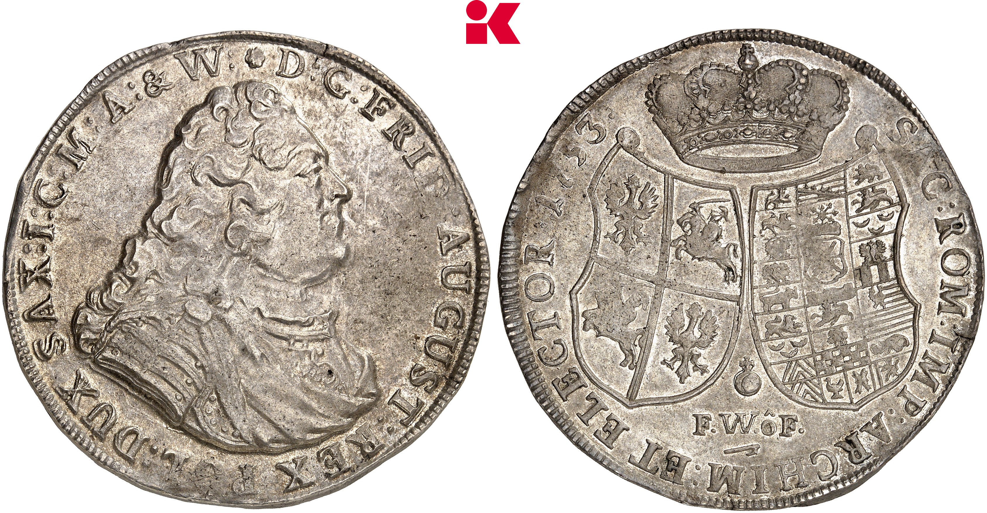 SACHSEN Friedrich August II., 1733-1763. Reichstaler 1753, Dresden.