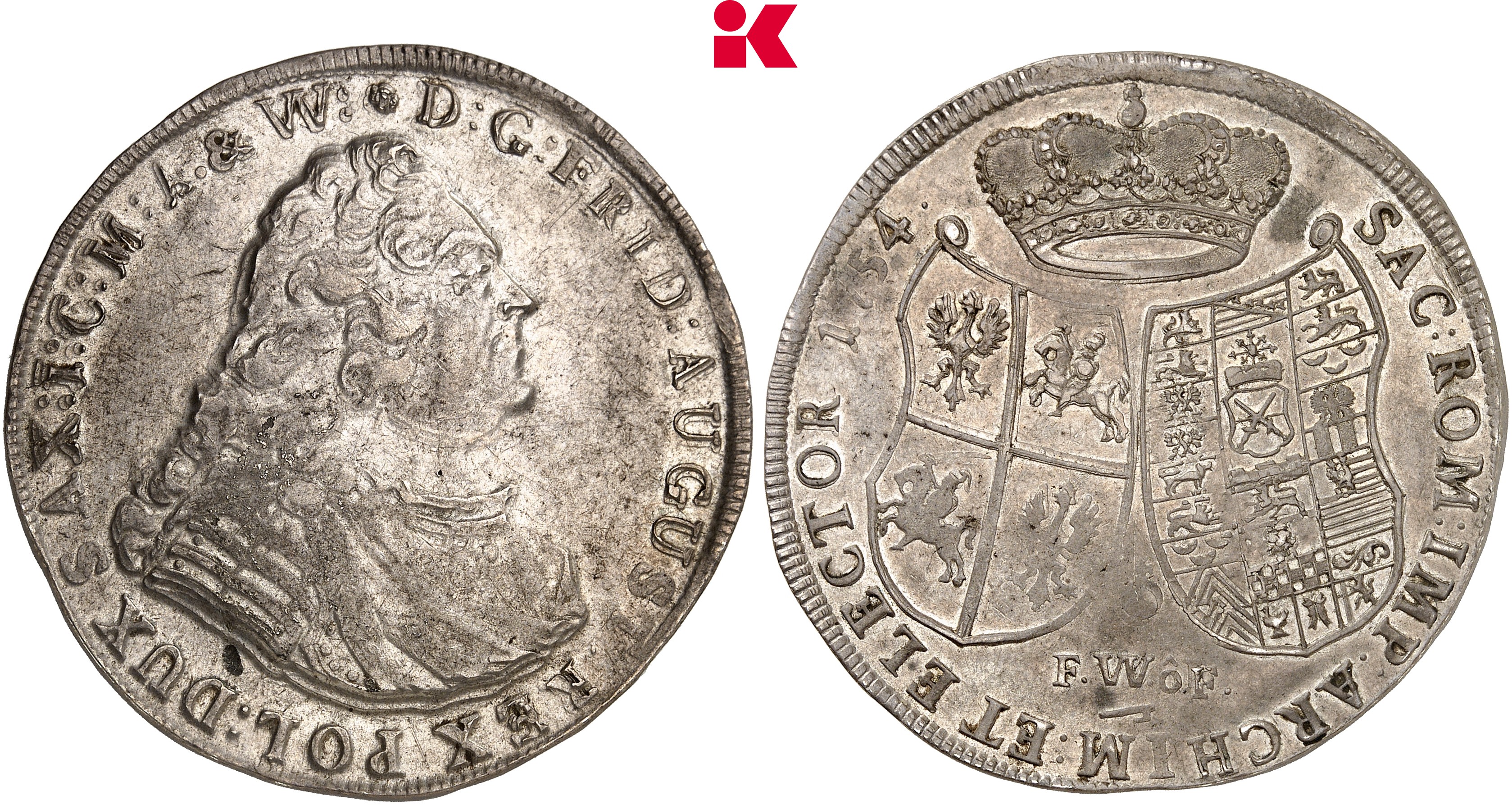 SACHSEN Friedrich August II., 1733-1763. Reichstaler 1754, Dresden.