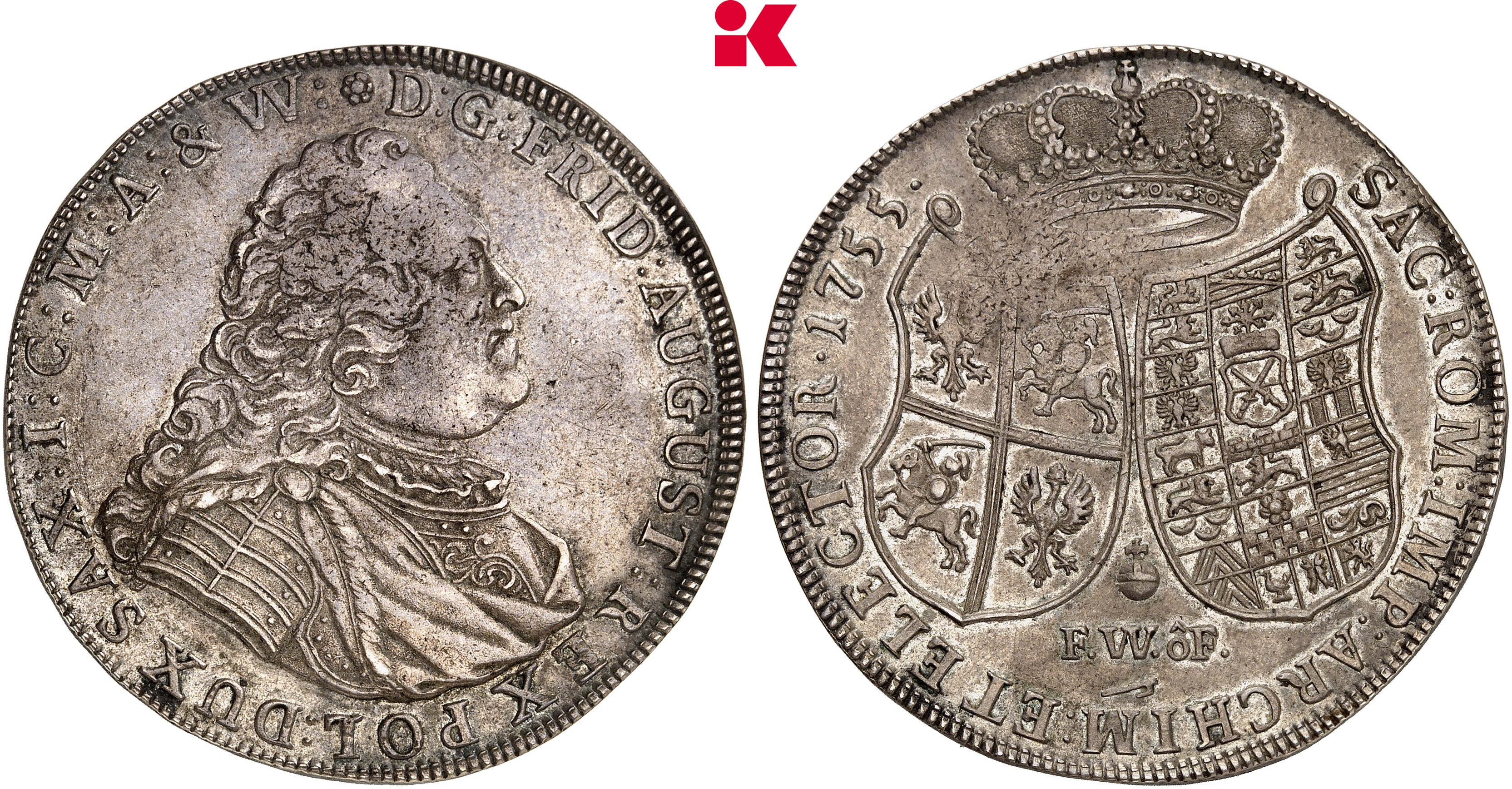 SACHSEN Friedrich August II., 1733-1763. Reichstaler 1755, Dresden.