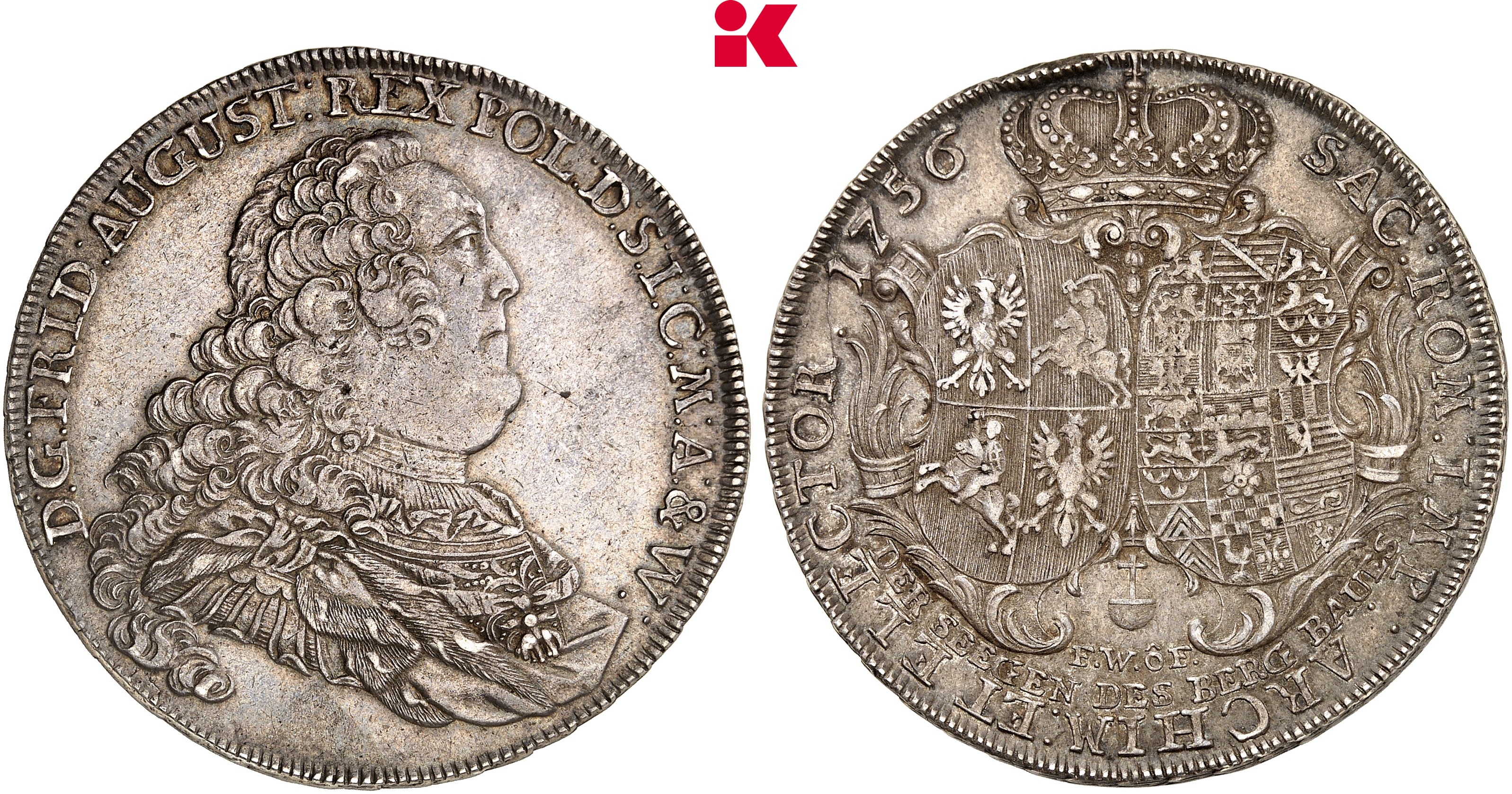 SACHSEN Friedrich August II., 1733-1763. Reichstaler 1756, Dresden.