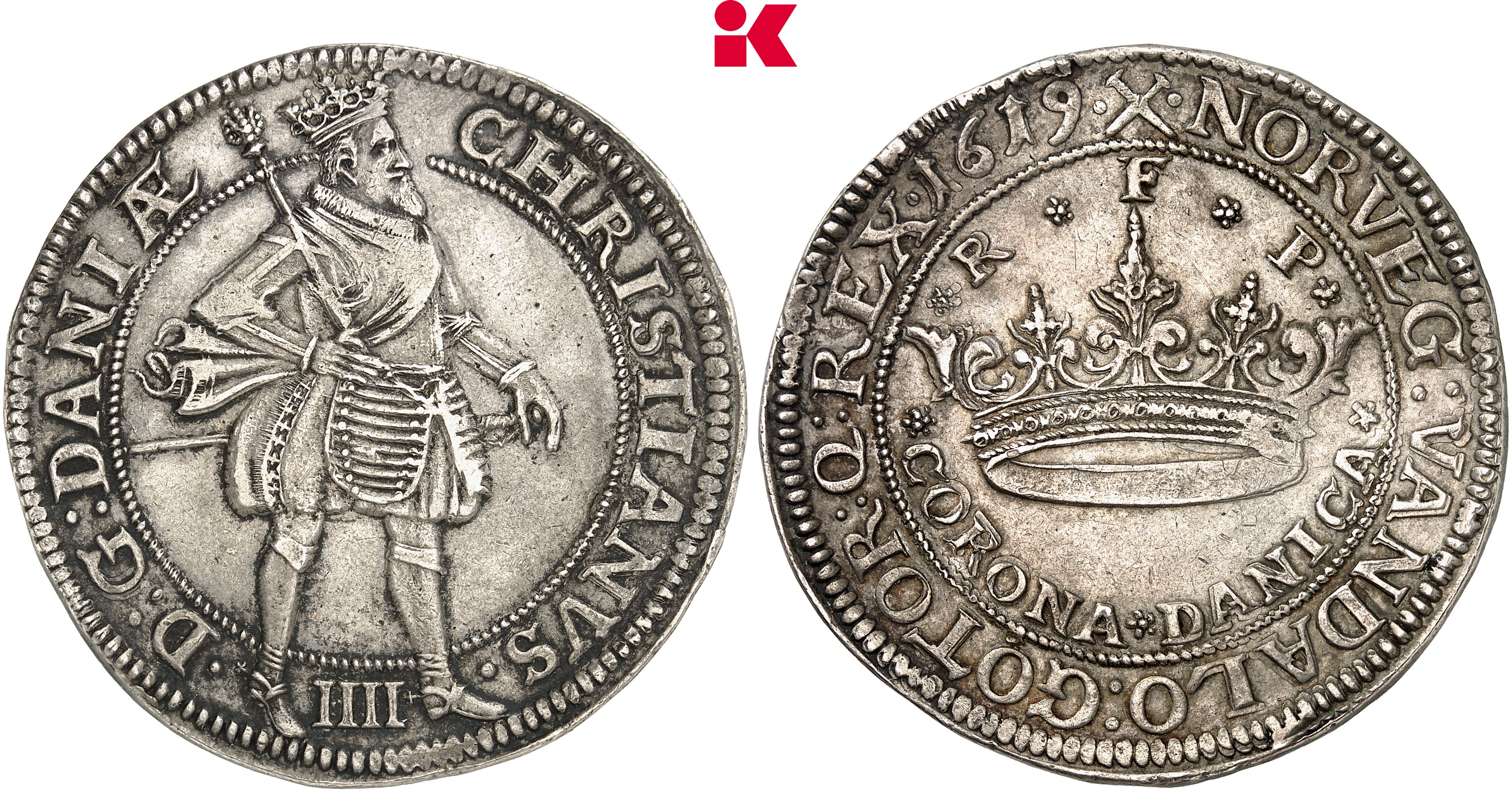 DÄNEMARK KÖNIGREICH Christian IV., 1588-1648. 2 Kronen 1619, Helsingør.