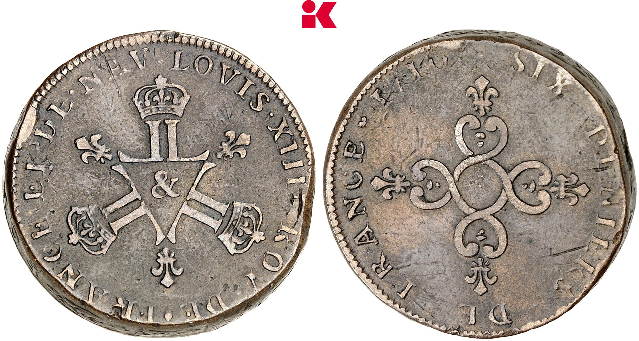 FRANKREICH KÖNIGREICH Louis XIV, 1643-1715. Ku.-6 Deniers (2 Liards) 1710, Münzzeichen "&", Aix-en-Provence.