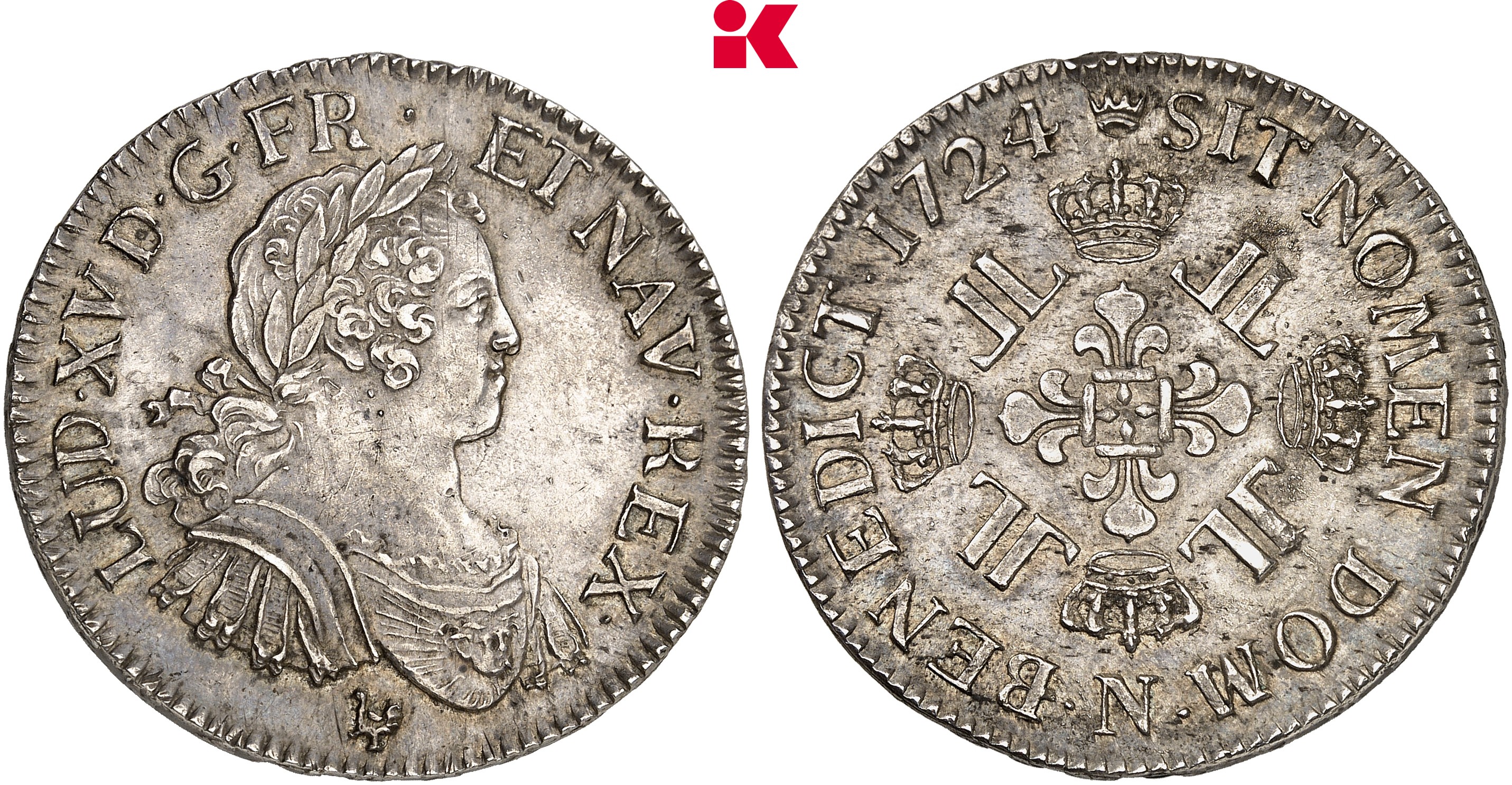 FRANKREICH KÖNIGREICH Louis XV, 1715-1774. Ecu aux huit L 1724 N, Montpellier.