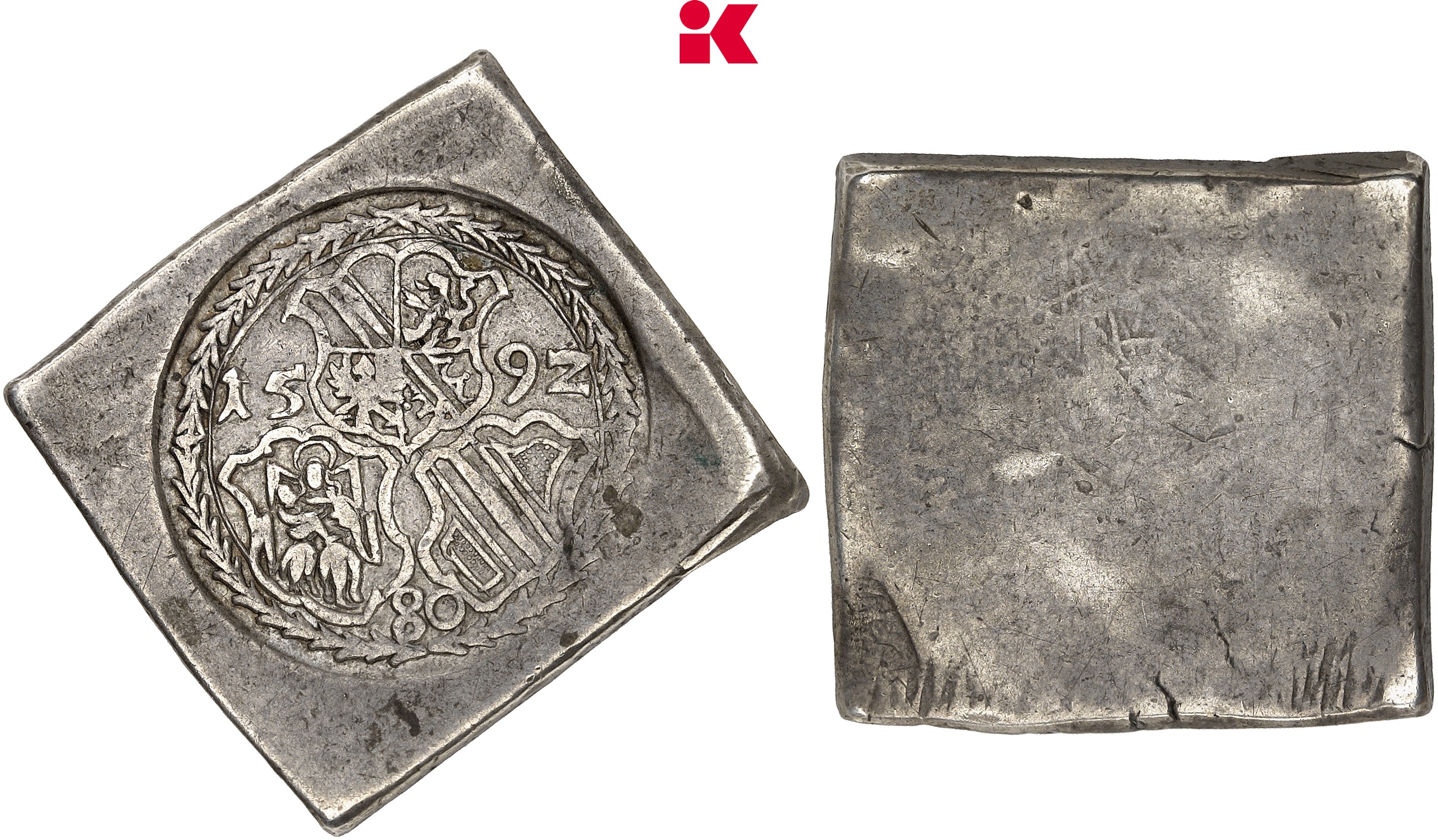 FRANKREICH/ELSASS STRASSBURG Johann Georg von Brandenburg, 1592-1604. Einseitige Talerklippe zu 80 Kreuzern 1592,