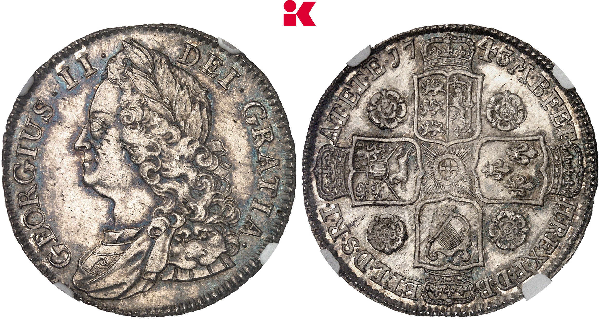 GROSSBRITANNIEN / IRLAND ENGLAND George II, 1727-1760. 1/2 Crown 1743 (17. Regierungsjahr), London.