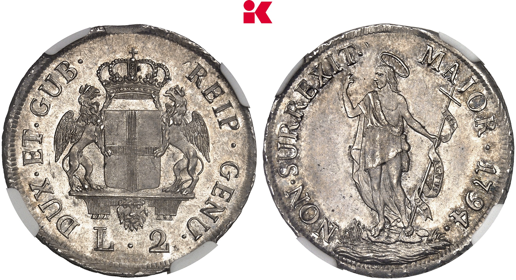 ITALIEN GENUA Republik (Dogi Biennali), 1528-1797. 2 Lire 1794.