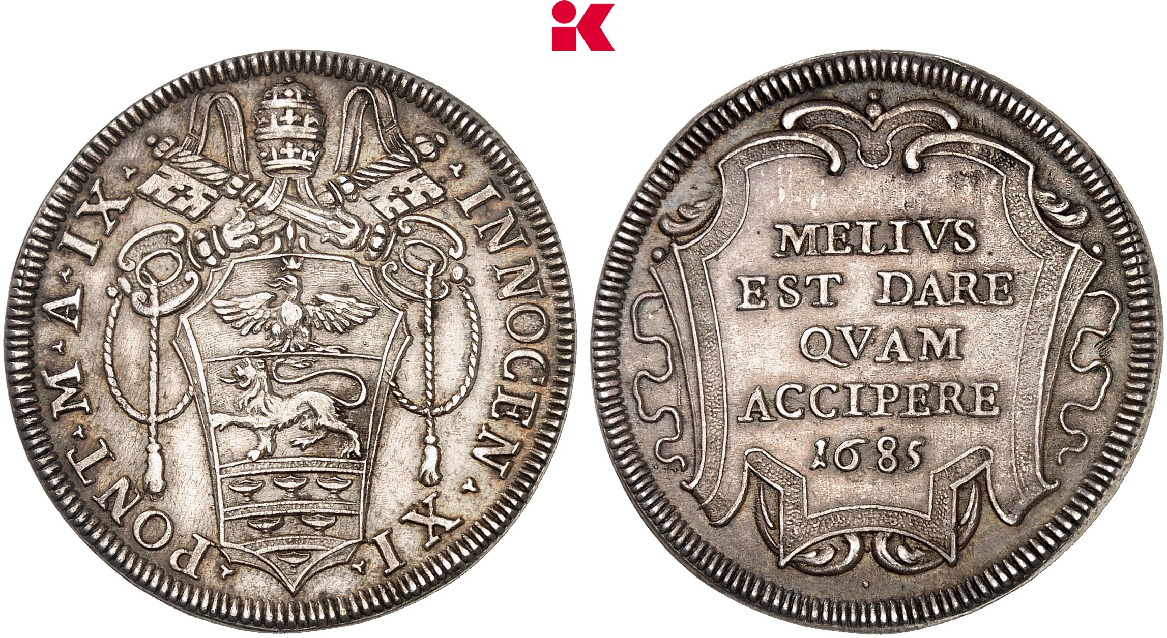 ITALIEN KIRCHENSTAAT/VATIKAN Innocenz XI., 1676-1689. Testone A IX/1685, Rom.