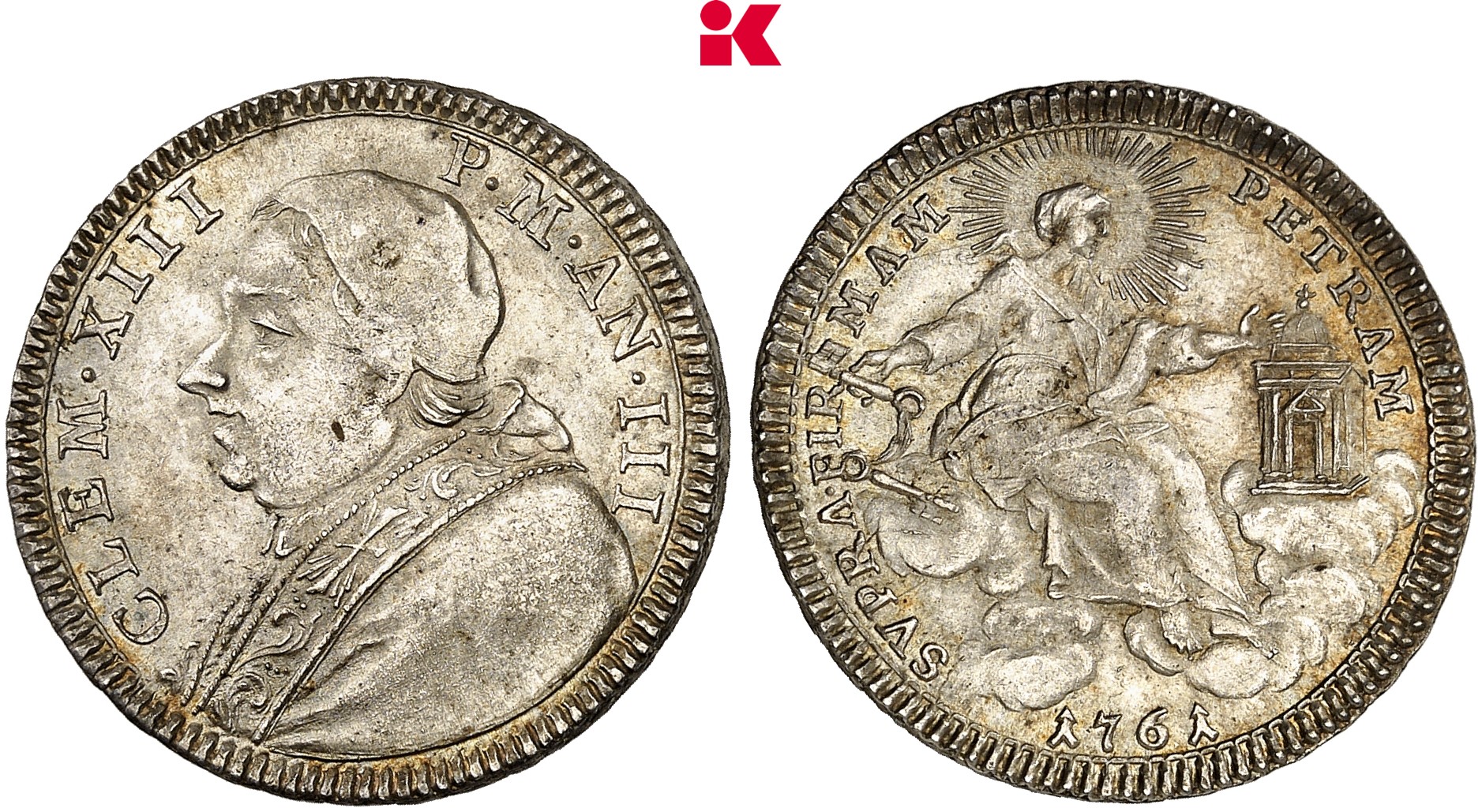 ITALIEN KIRCHENSTAAT/VATIKAN Clemens XIII., 1758-1769. 1/5 Scudo (Doppio Giulio) AN III/1761, Rom.