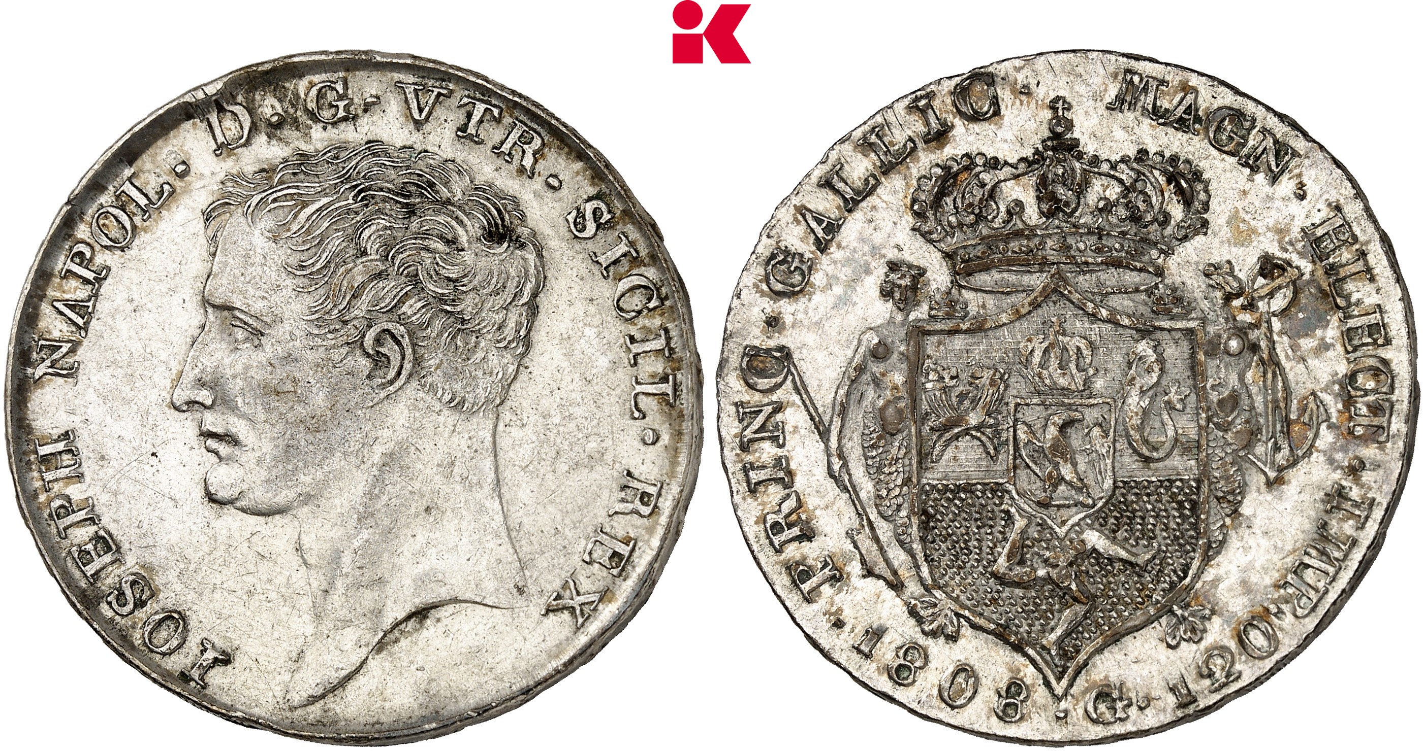 ITALIEN NEAPEL UND SIZILIEN Joseph Bonaparte, König von Neapel, 1806-1808. Piastra (120 Grana) 1808, Neapel.