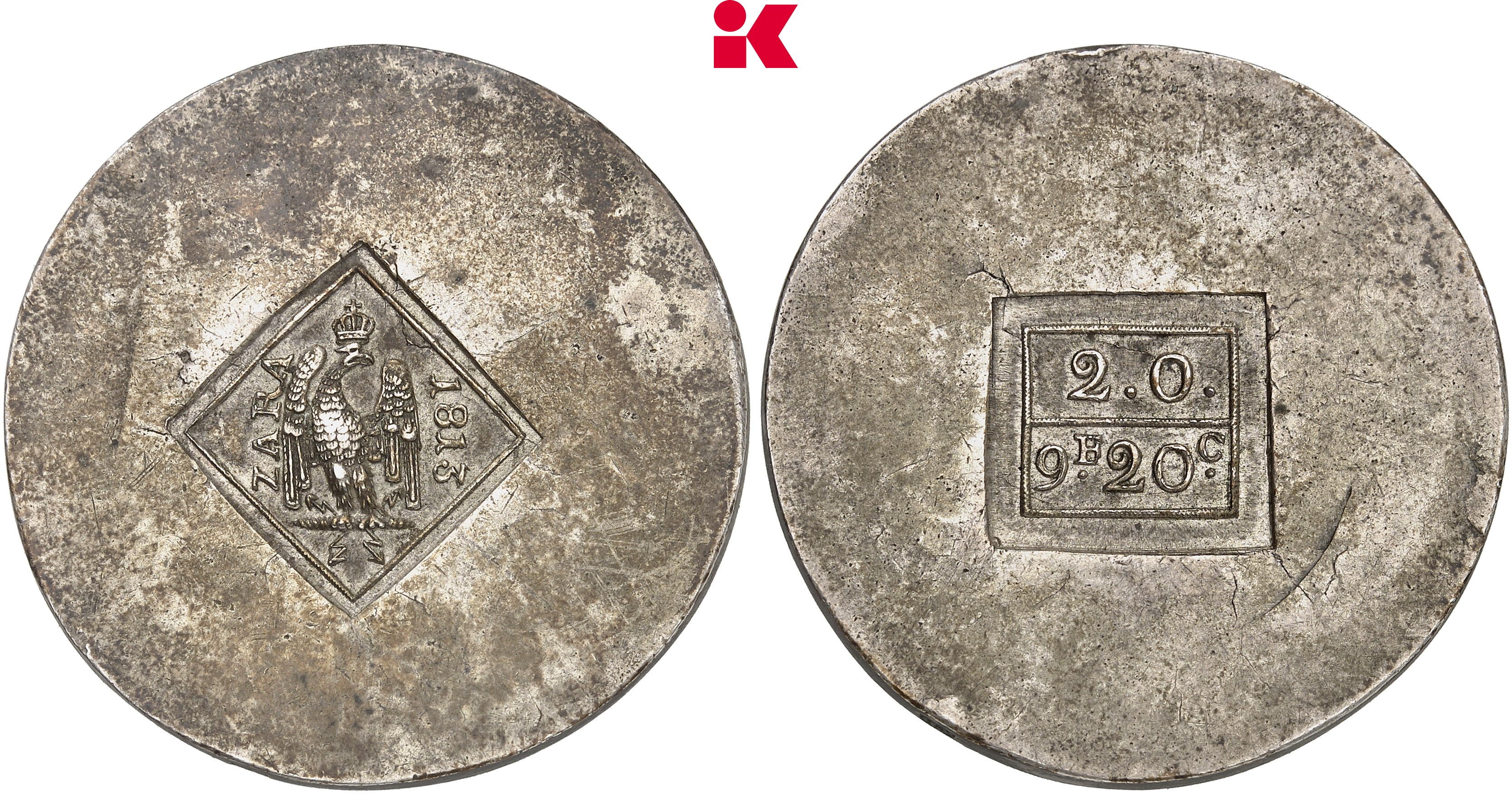 KROATIEN ZADAR (ital. ZARA) Unter französischer Herrschaft. 9 Francs 20 Centimes (2 Onces) 1813,