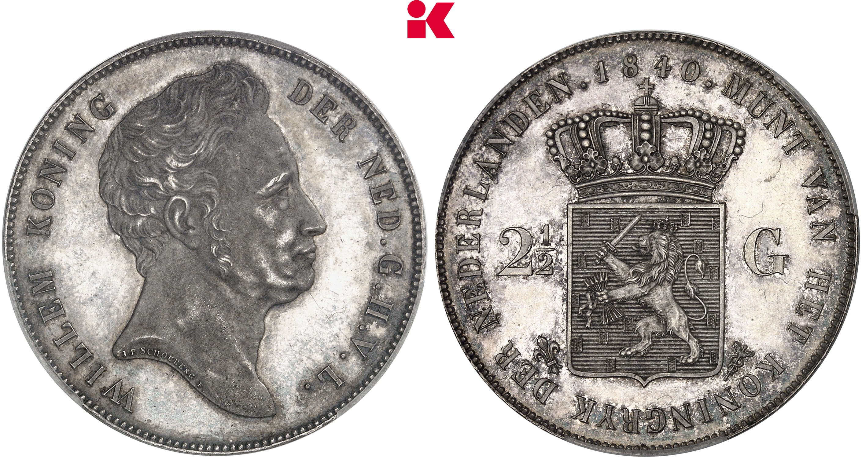 KÖNIGREICH DER NIEDERLANDE Wilhelm I., 1813-1840. 2 1/2 Gulden 1840, Utrecht.