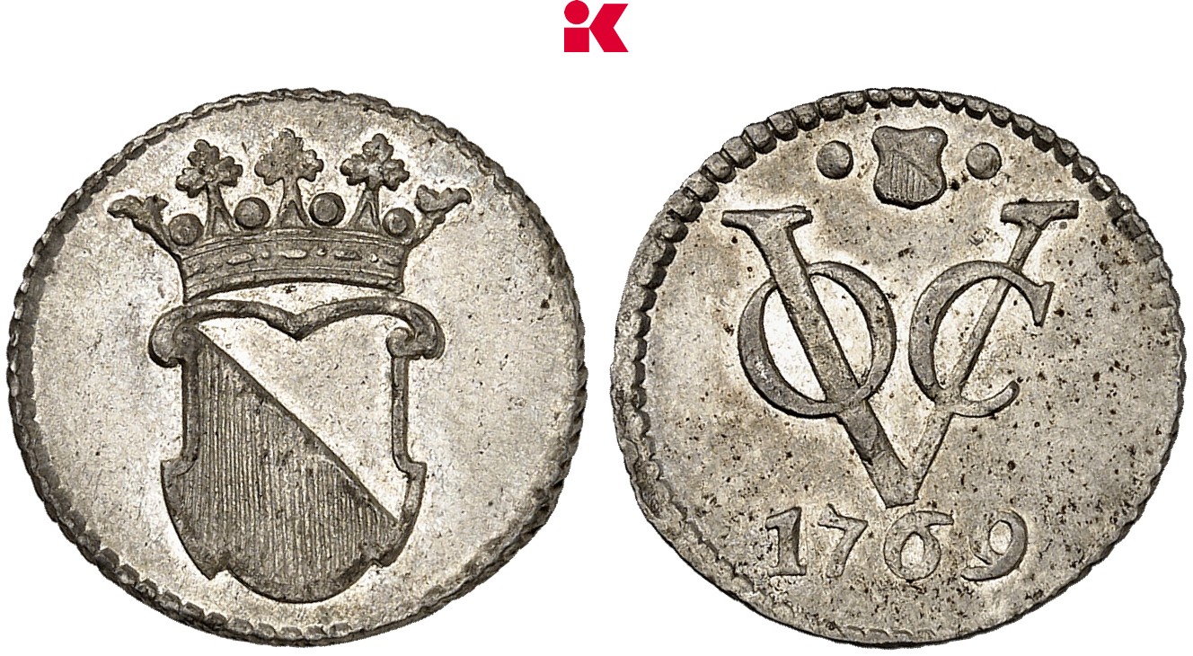 NIEDERLÄNDISCHE GEBIETE IN ÜBERSEE VEREINIGTE OSTINDISCHE KOMPANIE Utrecht. Silberabschlag von den Stempeln des 1/2 Ku.-Duit 1769, Utrecht.