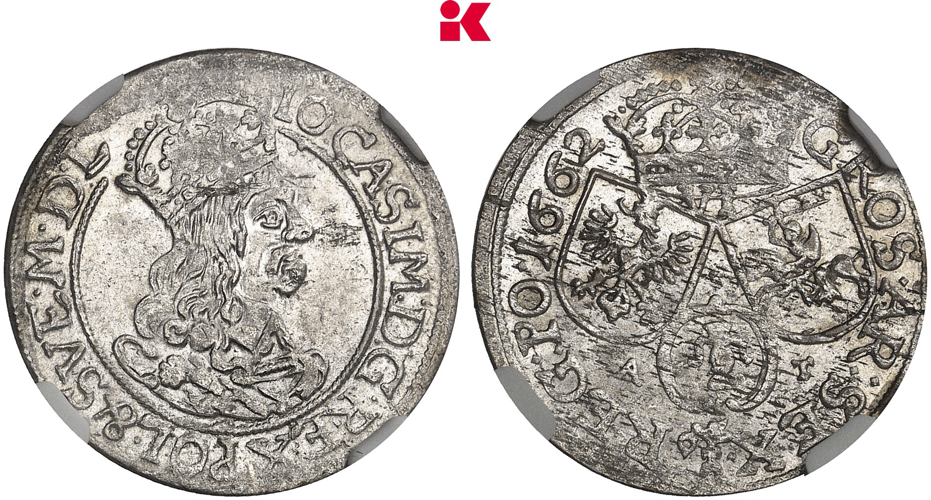 POLEN KÖNIGREICH Johann Kasimir, 1649-1668. 6-Gröscher 1662 A-T, Krakau.