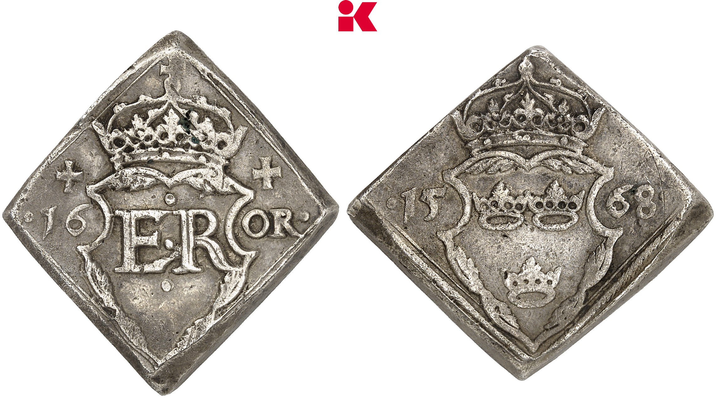 SCHWEDEN KÖNIGREICH Erik XIV., 1560-1568. Klippe zu 16 Öre 1568, Stockholm.