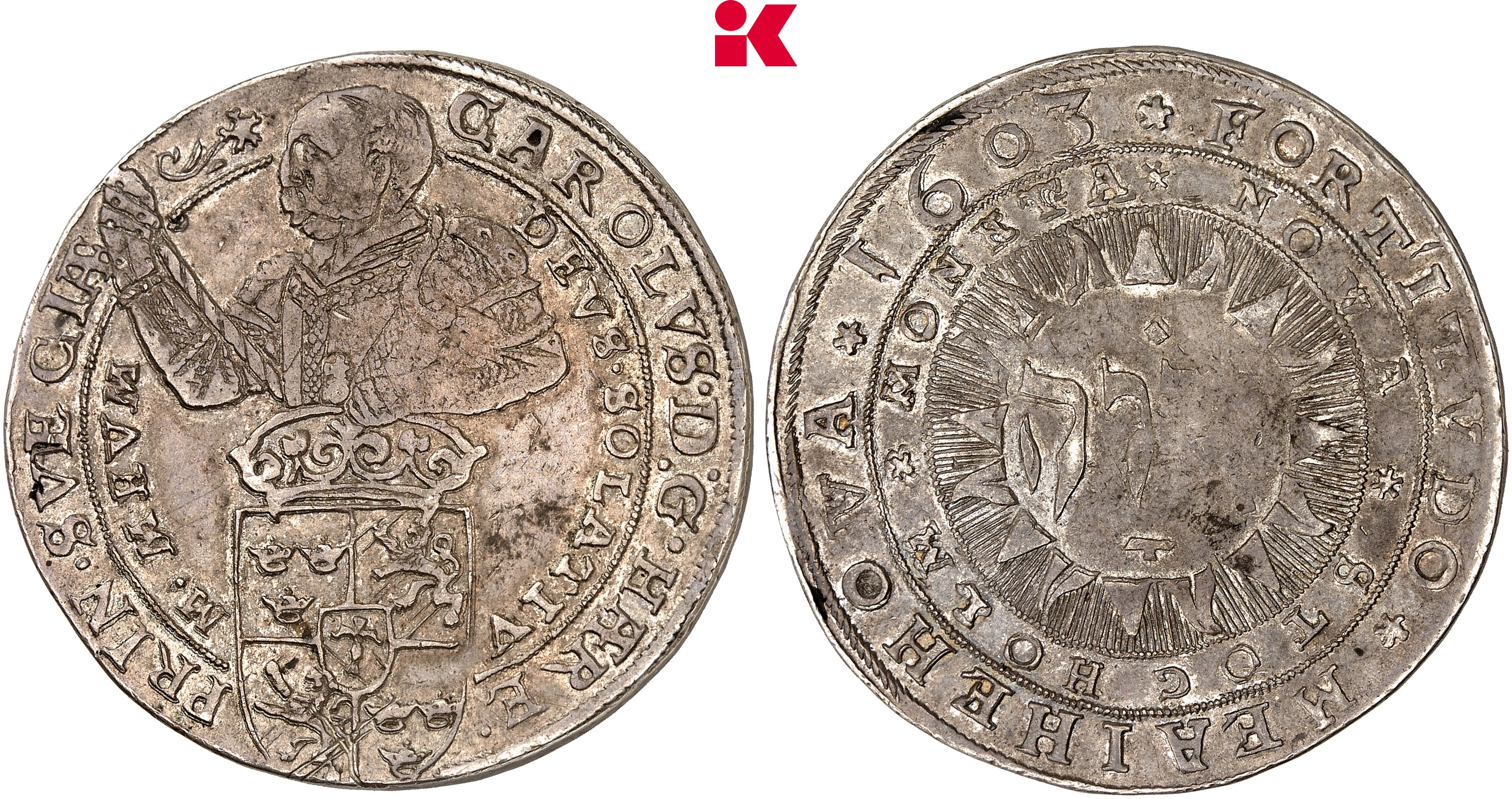 SCHWEDEN KÖNIGREICH Karl (IX.), Herzog von Södermanland, 1560-1604, Reichsverweser 1592/1593 und 1599-1604. Daler 1603, Stockholm.