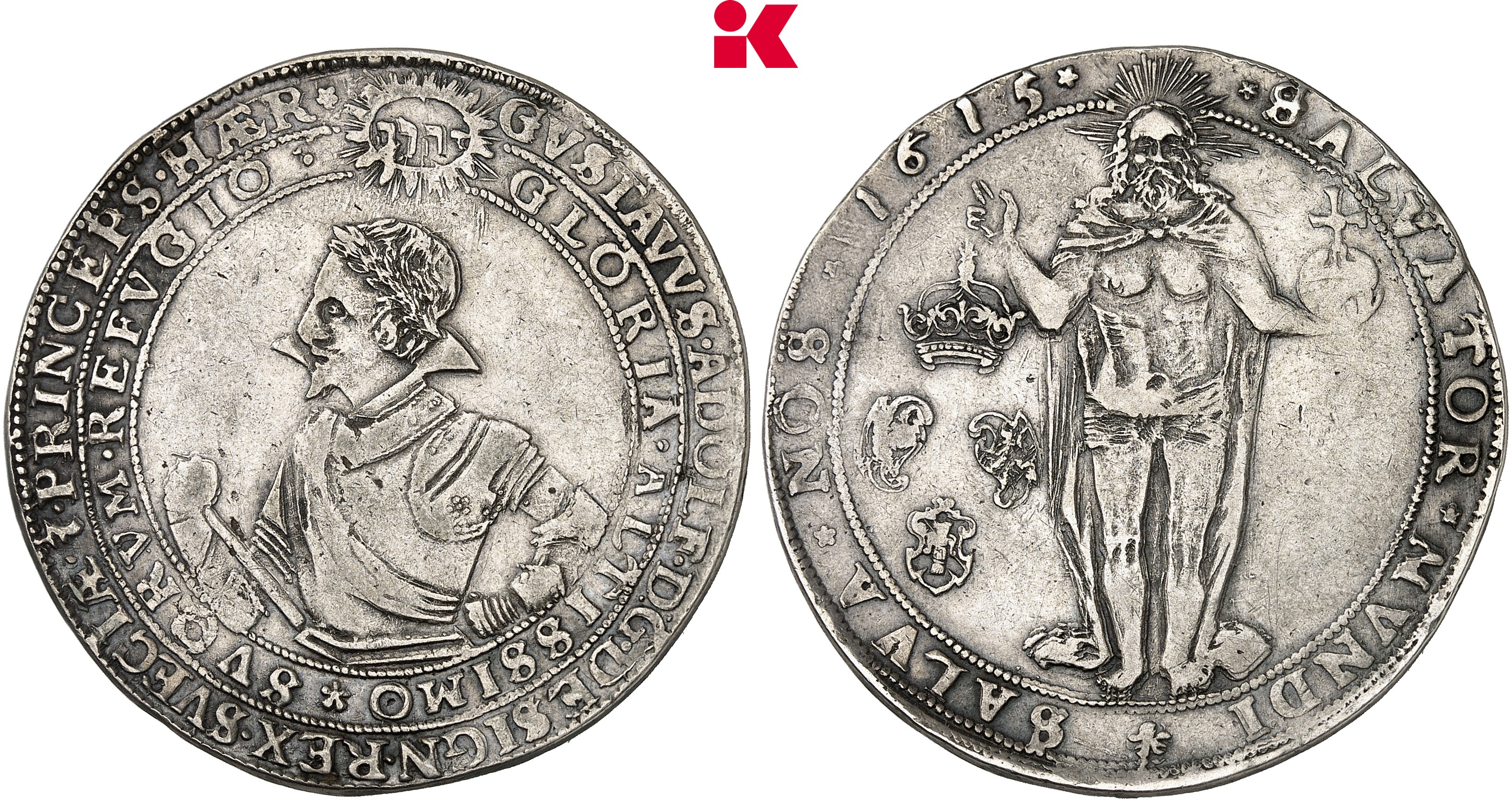 SCHWEDEN KÖNIGREICH Gustav II. Adolf, 1611-1632. Riksdaler 1615, Stockholm.