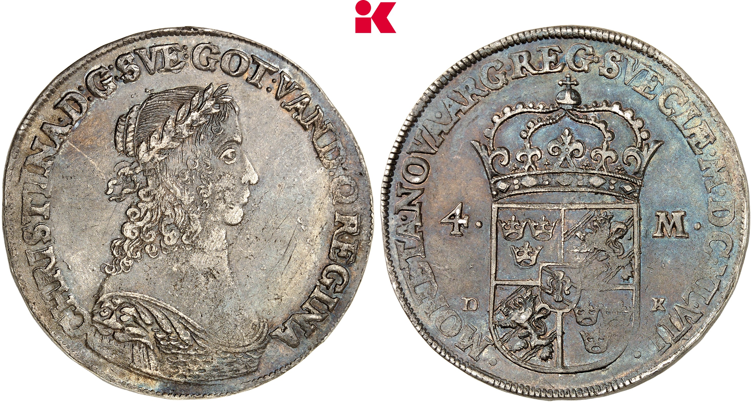 SCHWEDEN KÖNIGREICH Christina, 1632-1654. 4 Mark 1647, Stockholm.