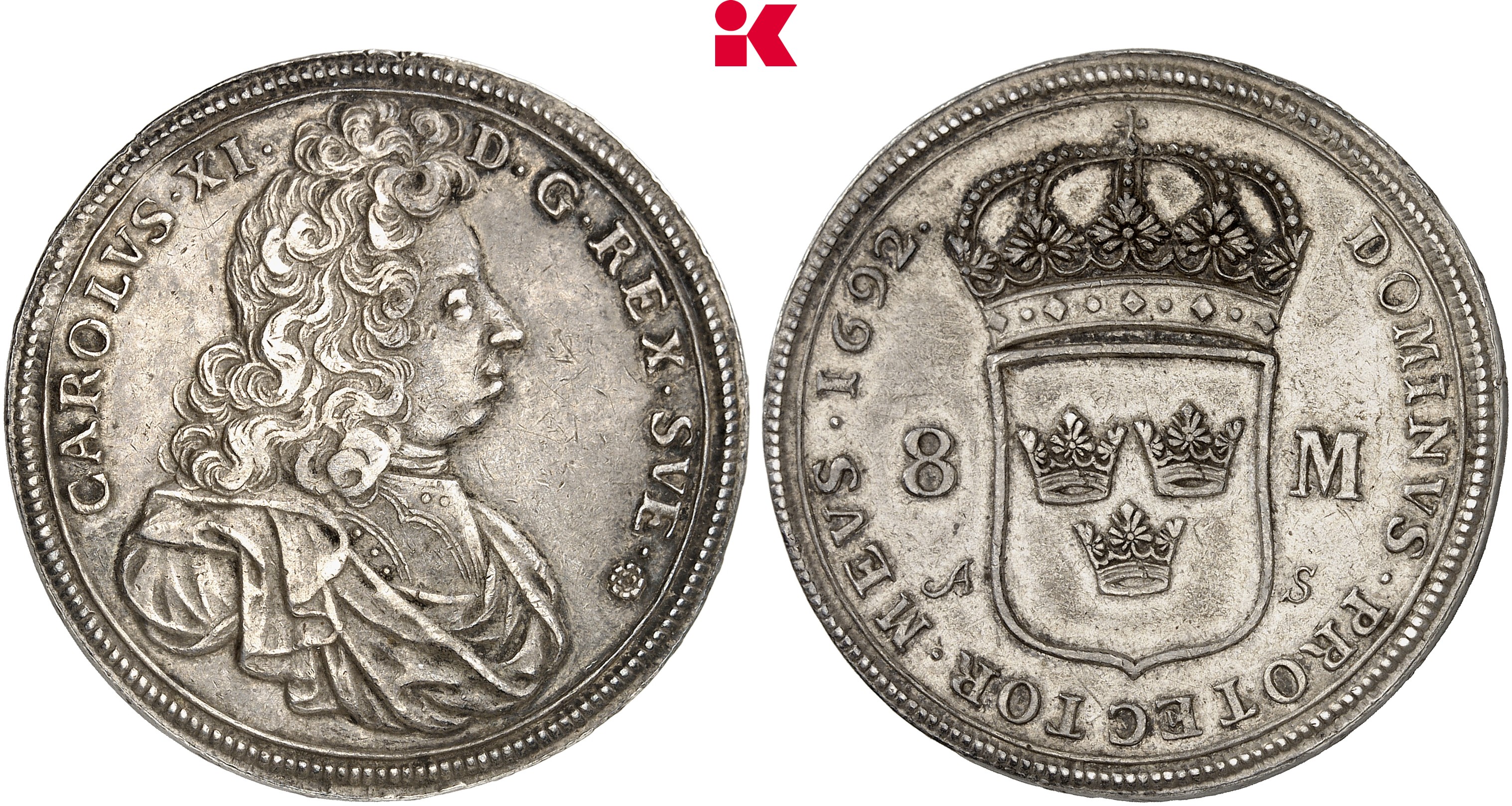 SCHWEDEN KÖNIGREICH Karl XI., 1660-1697. 8 Mark 1692, Stockholm.