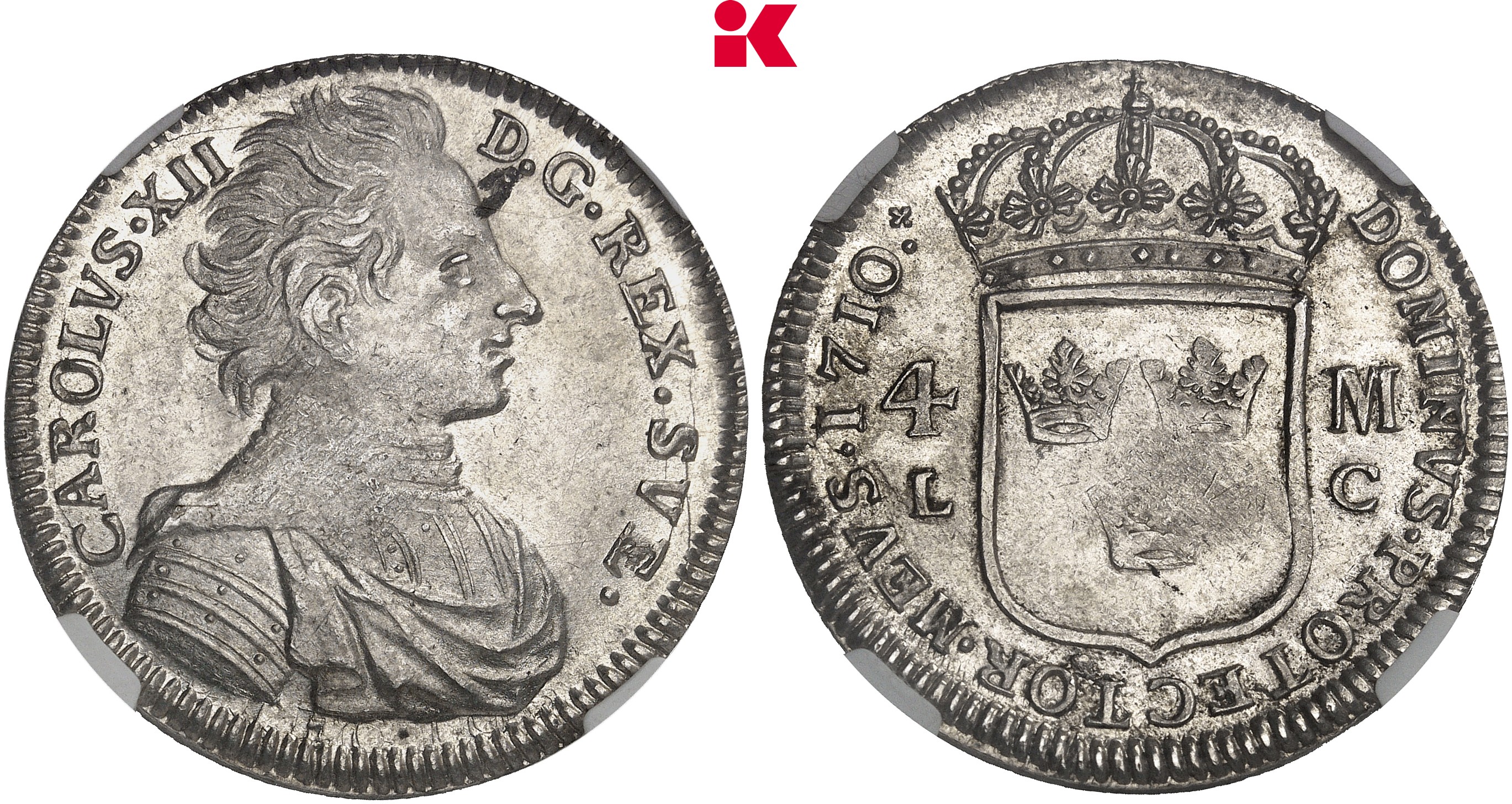 SCHWEDEN KÖNIGREICH Karl XII., 1697-1718. 4 Mark 1710, Stockholm.