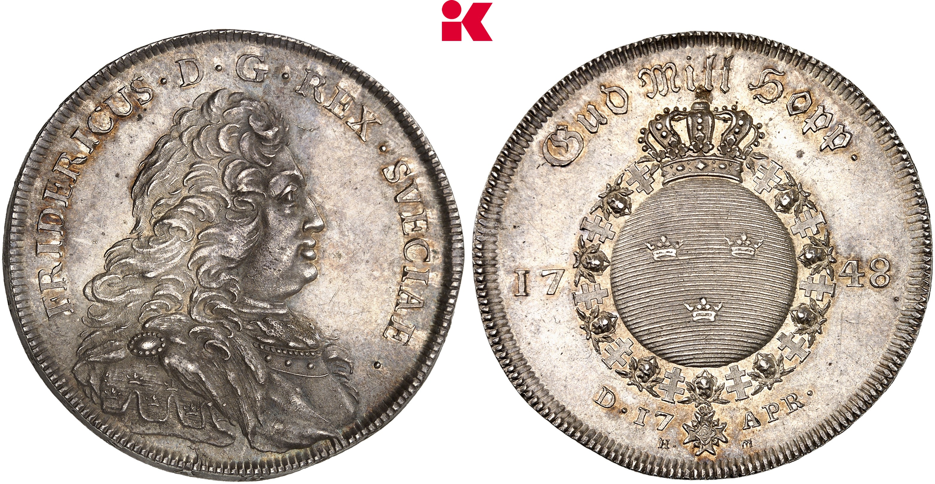 SCHWEDEN KÖNIGREICH Friedrich I., 1720-1751. Riksdaler 1748, Stockholm,