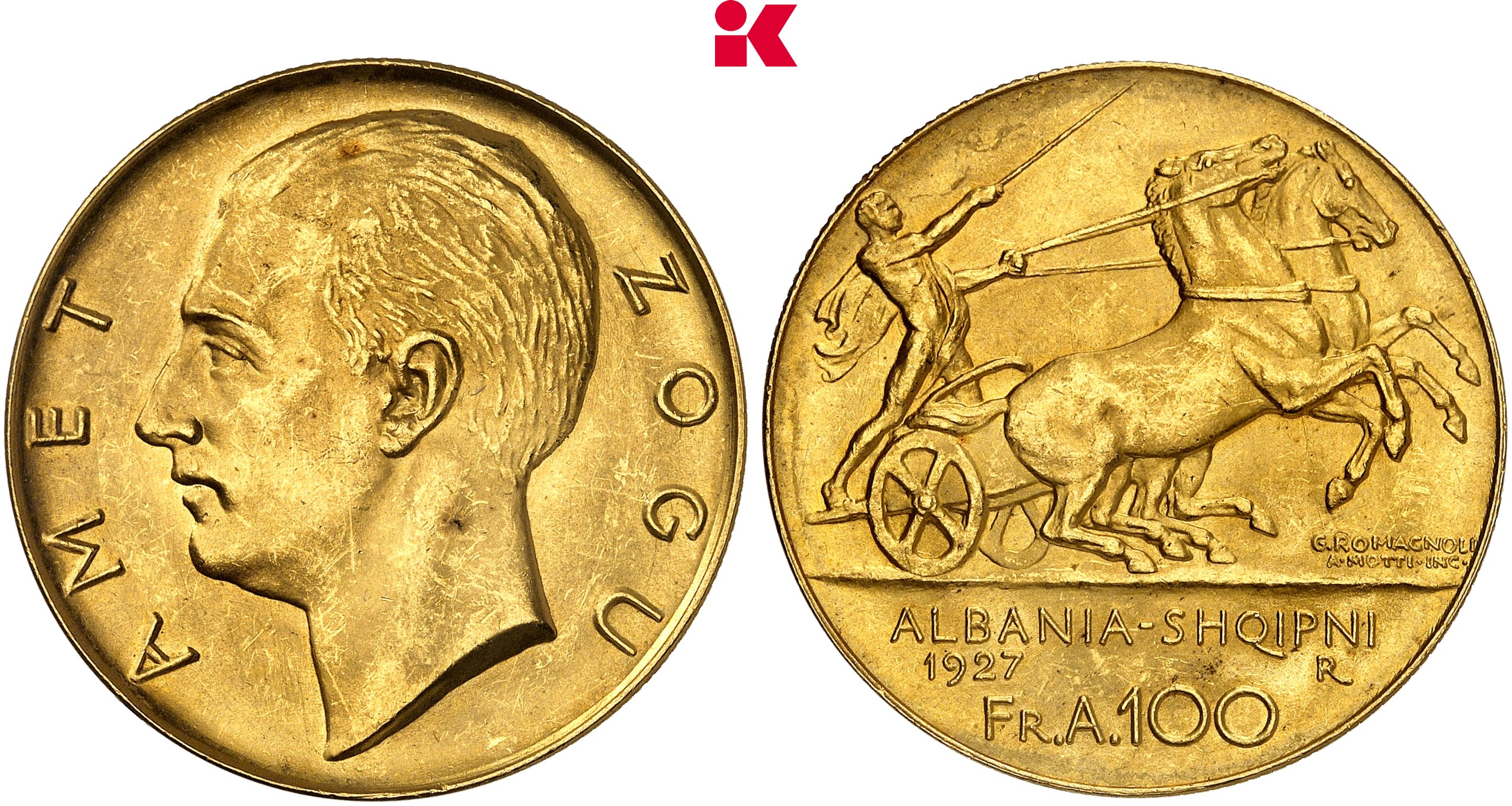 ALBANIEN Zogu I., 1925-1928-1939. 100 Franken 1927 R, Rom.