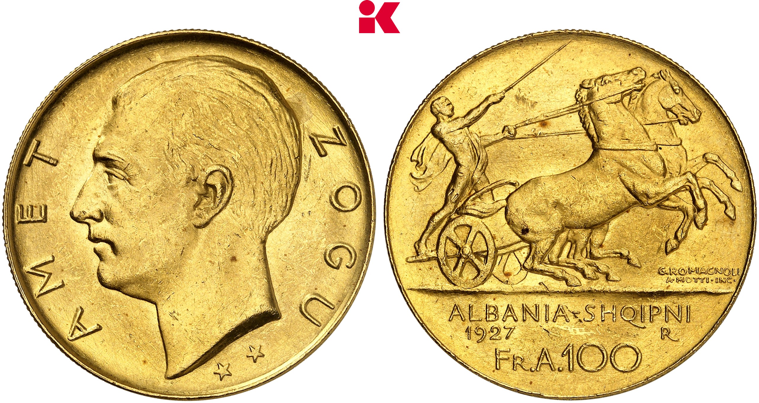 ALBANIEN Zogu I., 1925-1928-1939. 100 Franken 1927 R, Rom.