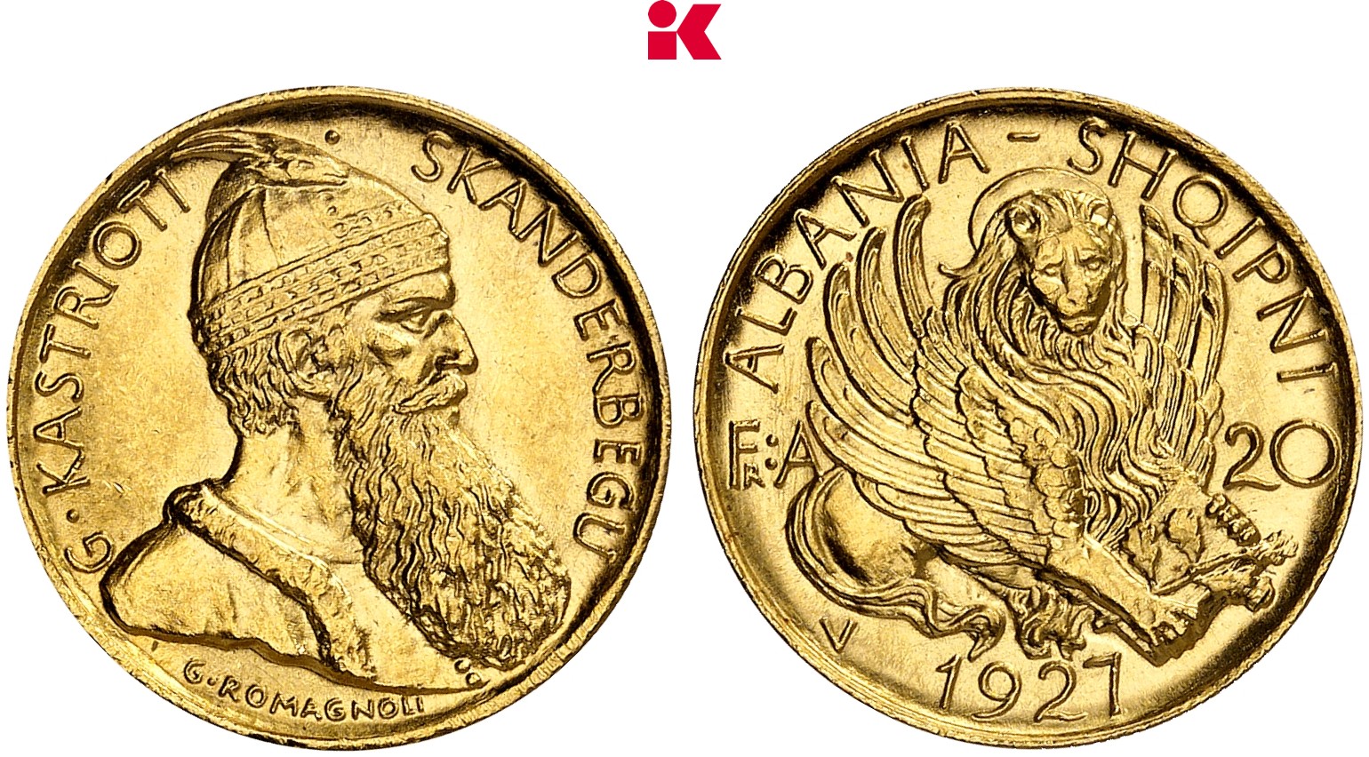 ALBANIEN Zogu I., 1925-1928-1939. 20 Franken 1927 V, Wien.