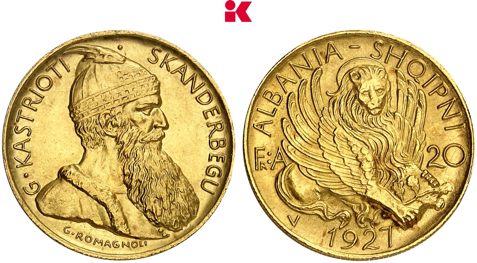 ALBANIEN Zogu I., 1925-1928-1939. 20 Franken 1927 V, Wien.