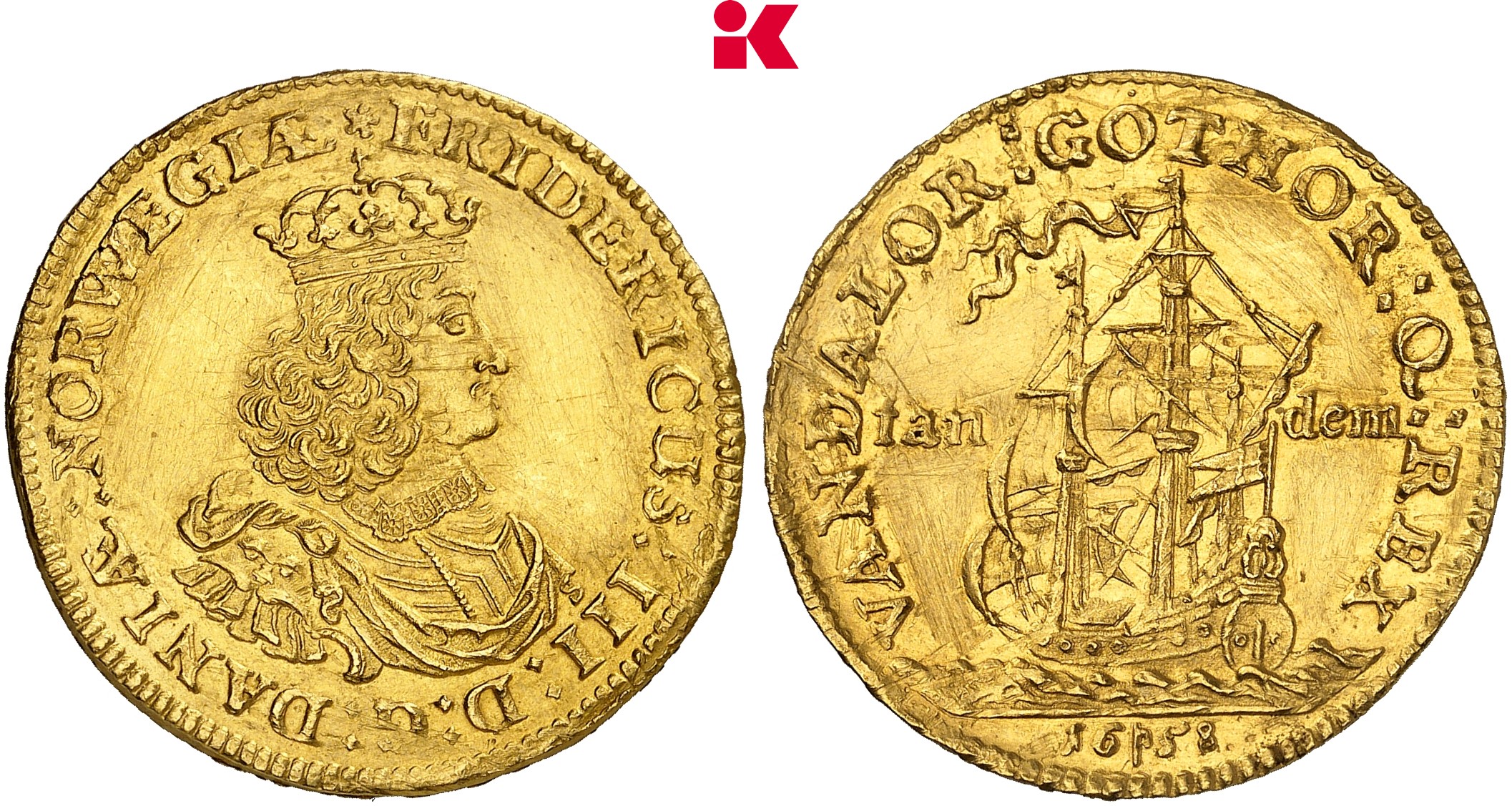 DÄNEMARK KÖNIGREICH Frederik III., 1648-1670. 2 Dukaten 1658, Kopenhagen.