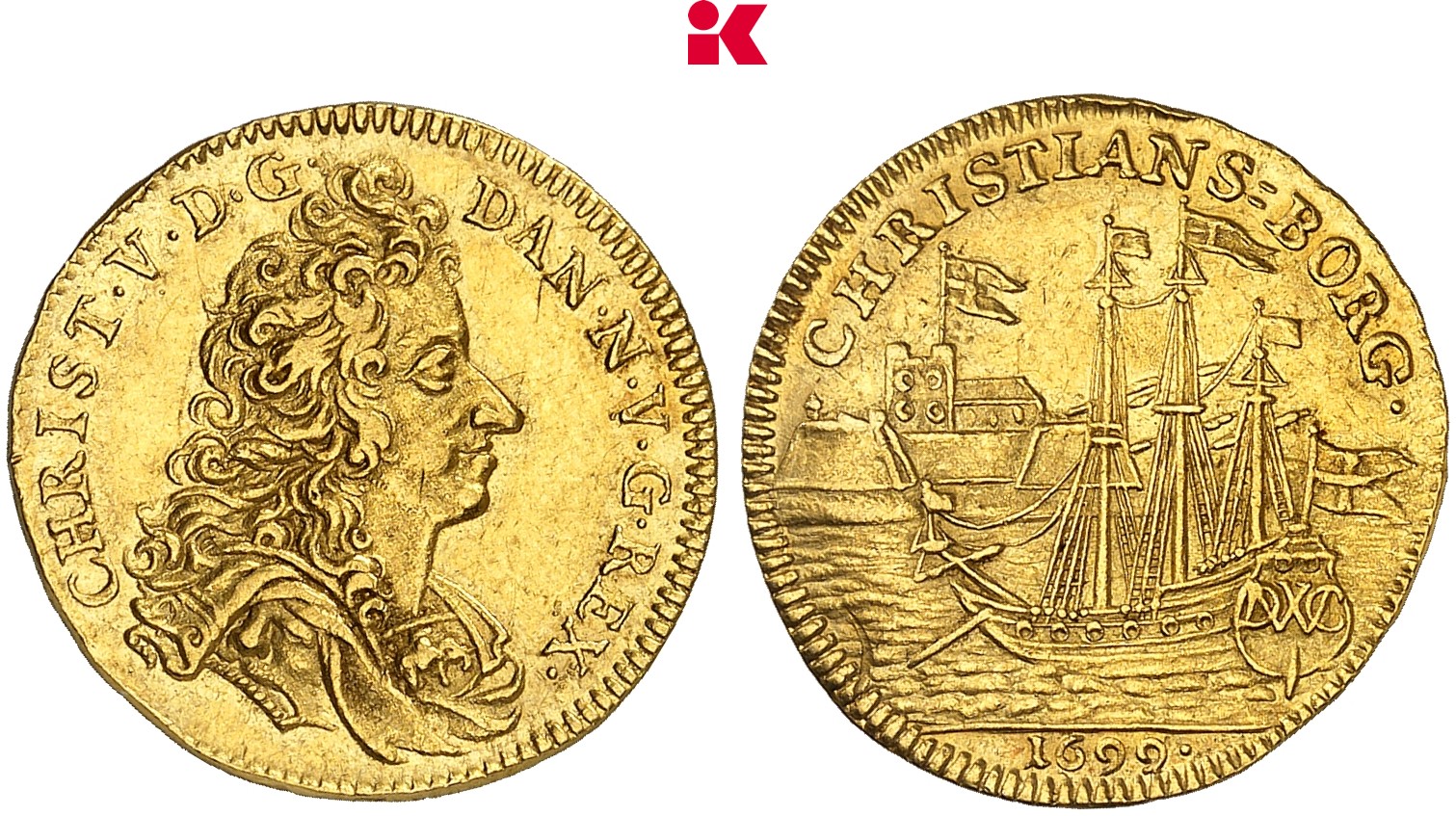 DÄNEMARK KÖNIGREICH Christian V., 1670-1699. Dukat 1699, Kopenhagen.