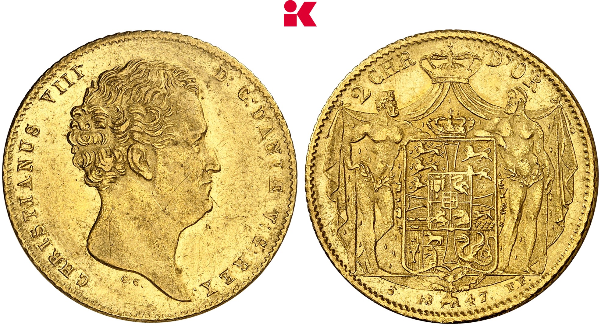 DÄNEMARK KÖNIGREICH Christian VIII., 1839-1848. 2 Christian d'or 1847, Altona.