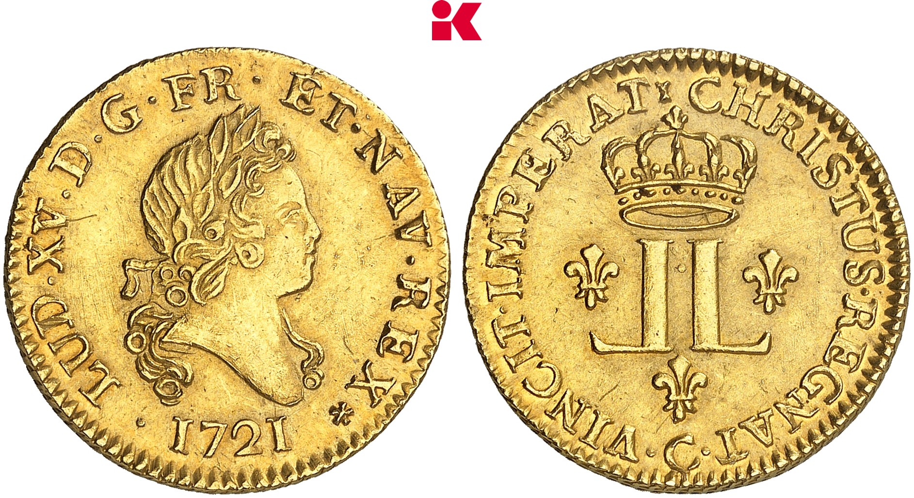 FRANKREICH KÖNIGREICH Louis XV, 1715-1774. Louis d'or aux deux L 1721 C, Caen.