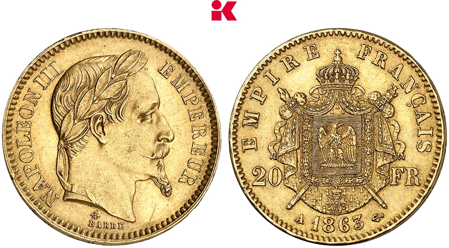 FRANKREICH KÖNIGREICH Napoléon III, 1852-1870. 20 Francs 1863 A, Paris.