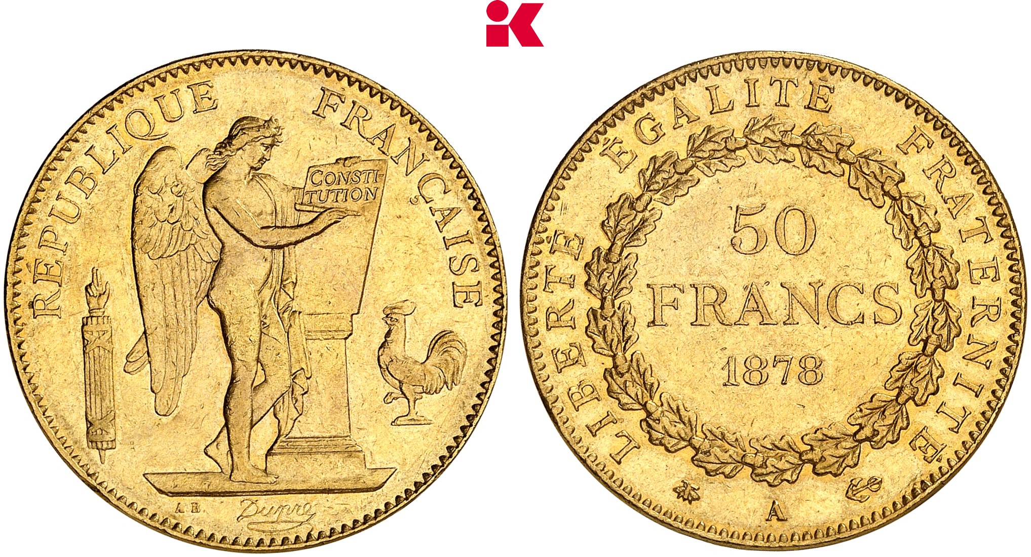 FRANKREICH KÖNIGREICH 3. Republik, 1870-1940. 50 Francs 1878 A, Paris.