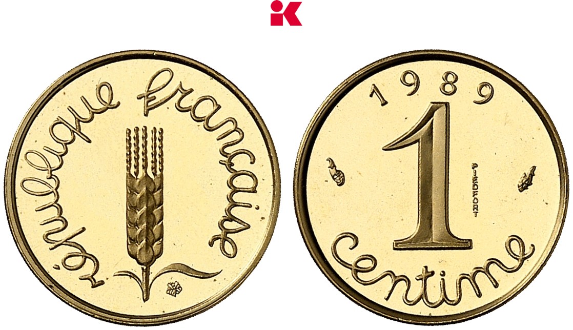 FRANKREICH KÖNIGREICH 5. Republik seit 1958. 1 Centime 1989.