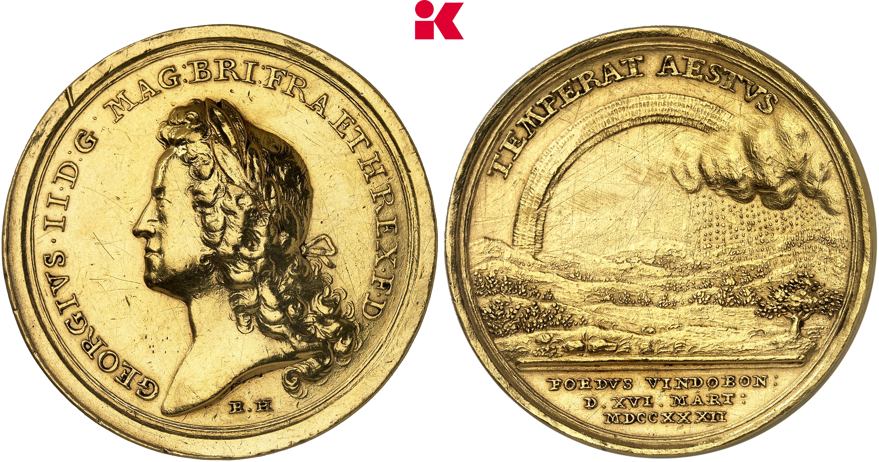 GROSSBRITANNIEN / IRLAND ENGLAND George II, 1727-1760. Goldmedaille zu 25 Dukaten 1731 (mit falscher Jahresangabe 1732),