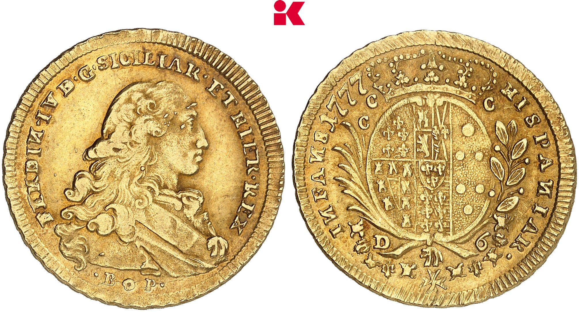 ITALIEN NEAPEL UND SIZILIEN Ferdinand IV. (I.) von Bourbon, 1. Periode, 1759-1799 (-1825). 6 Ducati 1777.