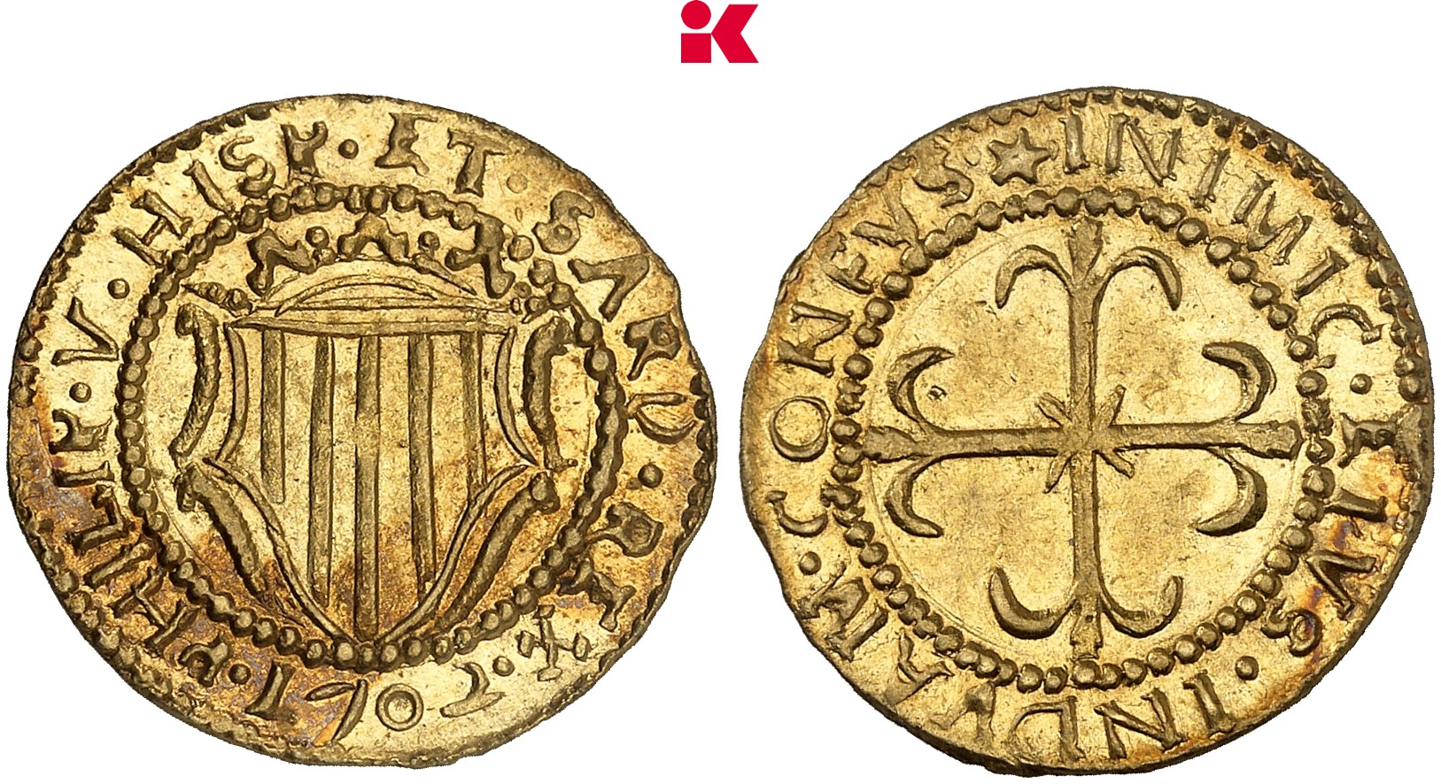 ITALIEN SARDINIEN Philipp V. von Spanien, 1700-1719. Scudo d'oro 1702, Cagliari.