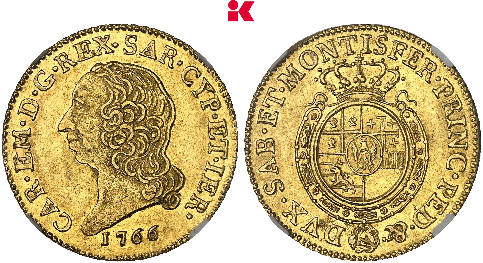 ITALIEN SARDINIEN Karl Emanuel III., 1730-1773. Doppia 1766, Turin.