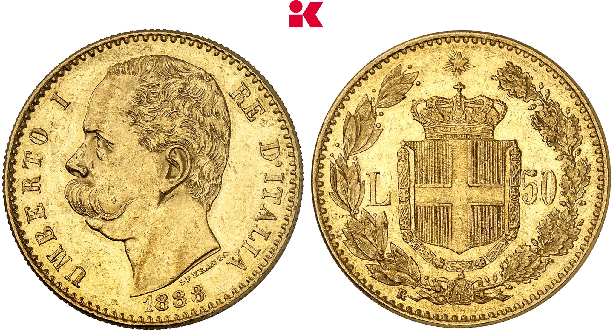 KÖNIGREICH ITALIEN Umberto I., 1878-1900. 50 Lire 1888 R, Rom.
