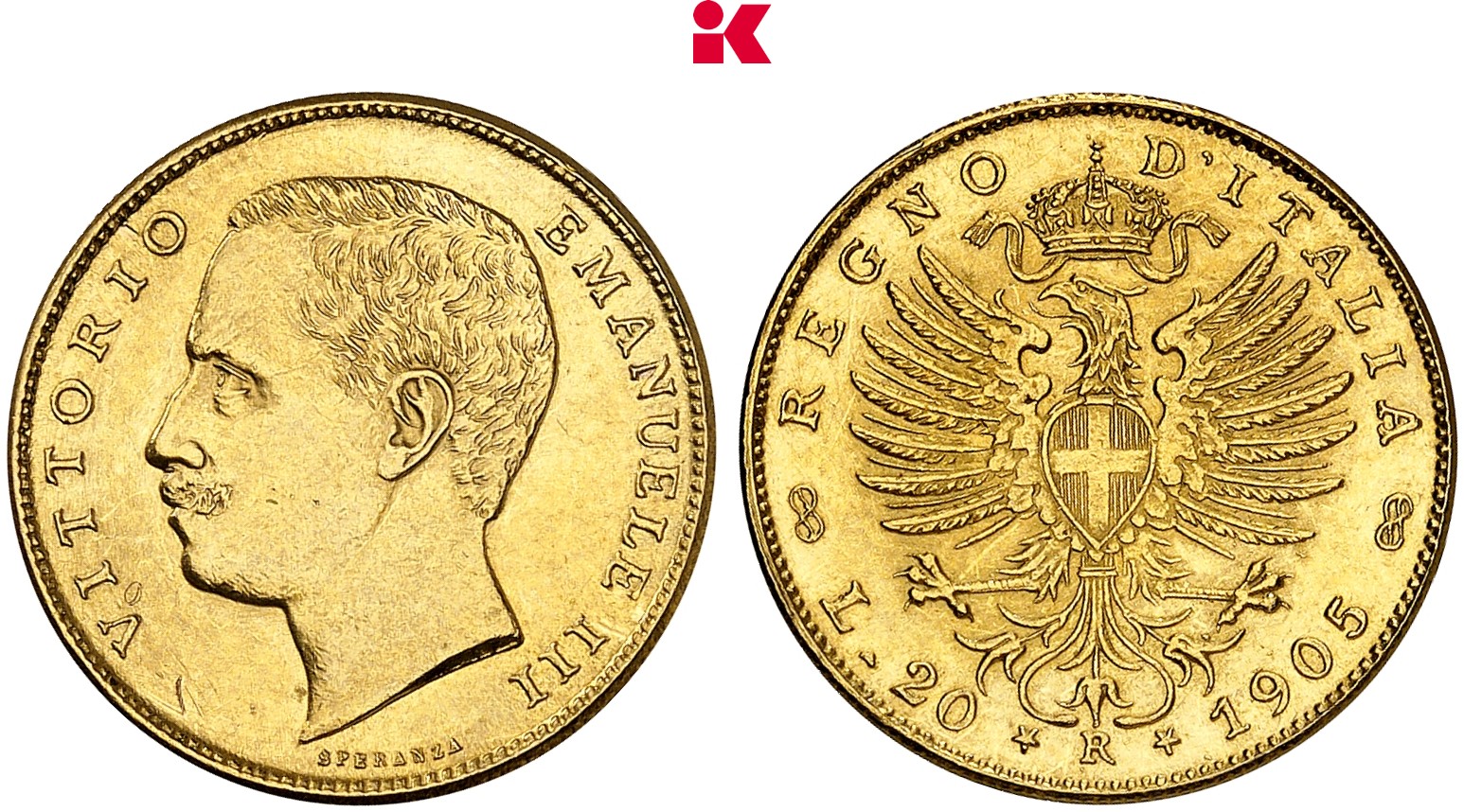 KÖNIGREICH ITALIEN Viktor Emanuel III., 1900-1946. 20 Lire 1905 R, Rom.