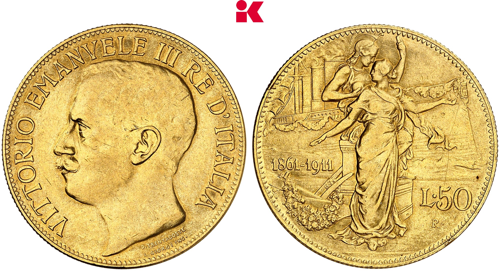 KÖNIGREICH ITALIEN Viktor Emanuel III., 1900-1946. 50 Lire 1911 R, Rom.